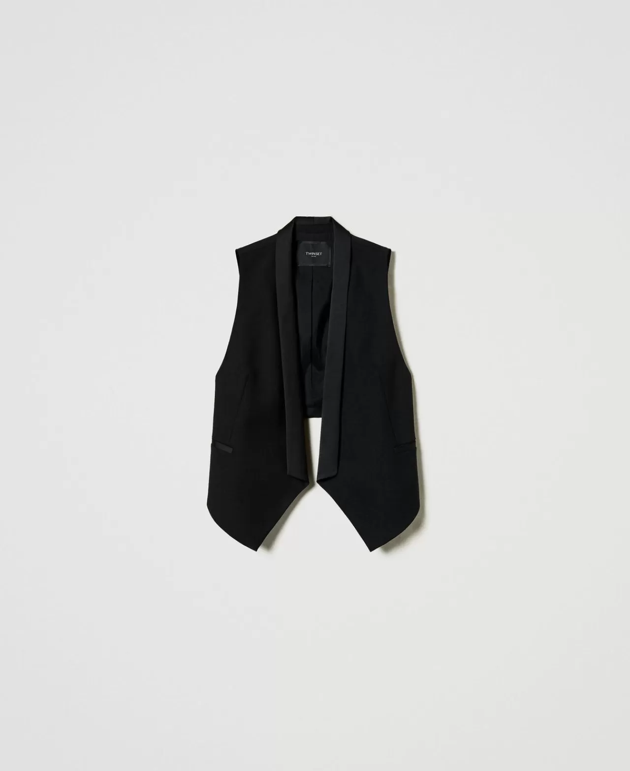 Giacche E Piumini | Blazer | TWINSET Milano Gilet In Serge Misto Lana Nero