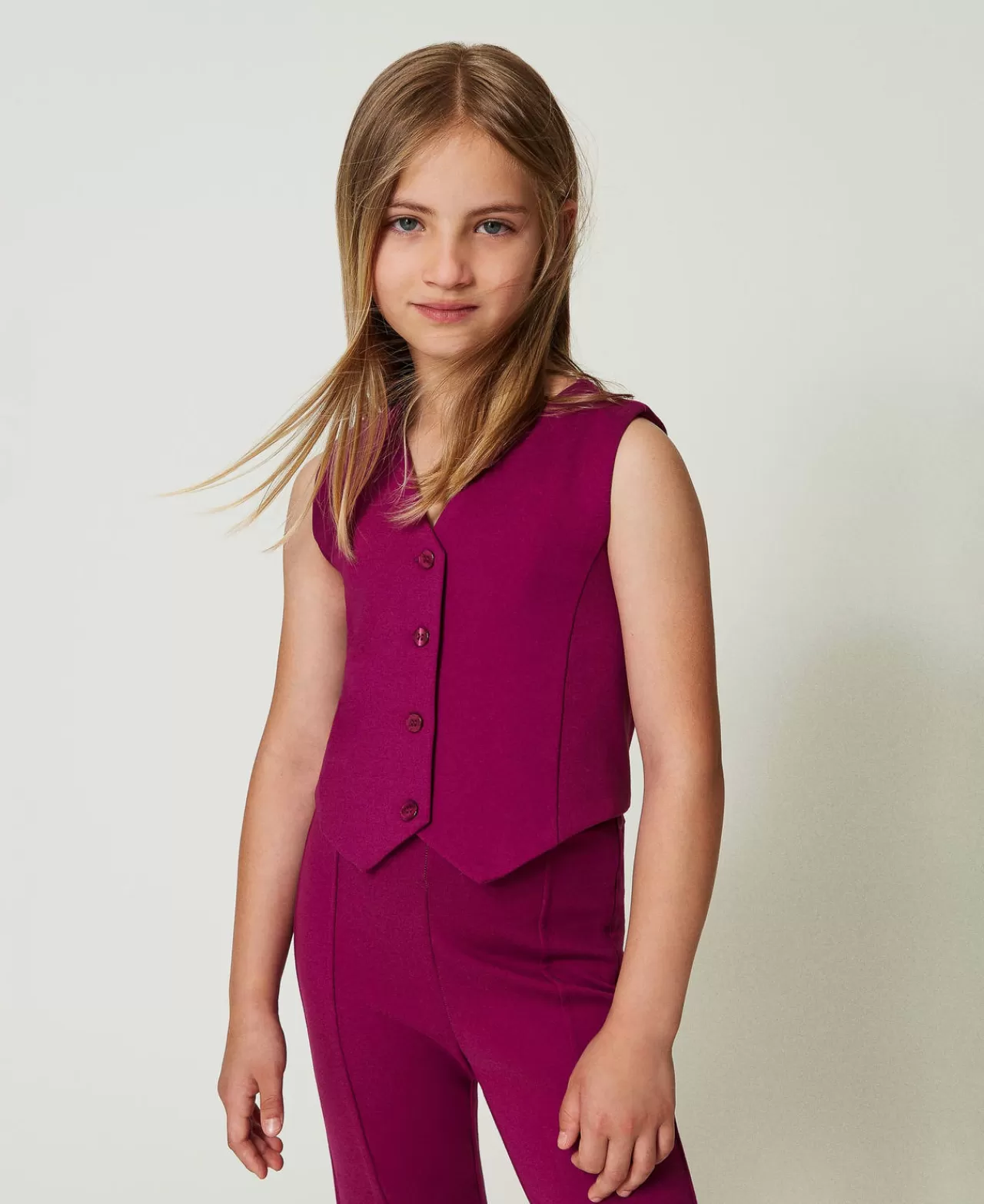 Giacche E Capispalla | TWINSET Milano Gilet Monopetto Con Bottoni In Tono Magenta Purple