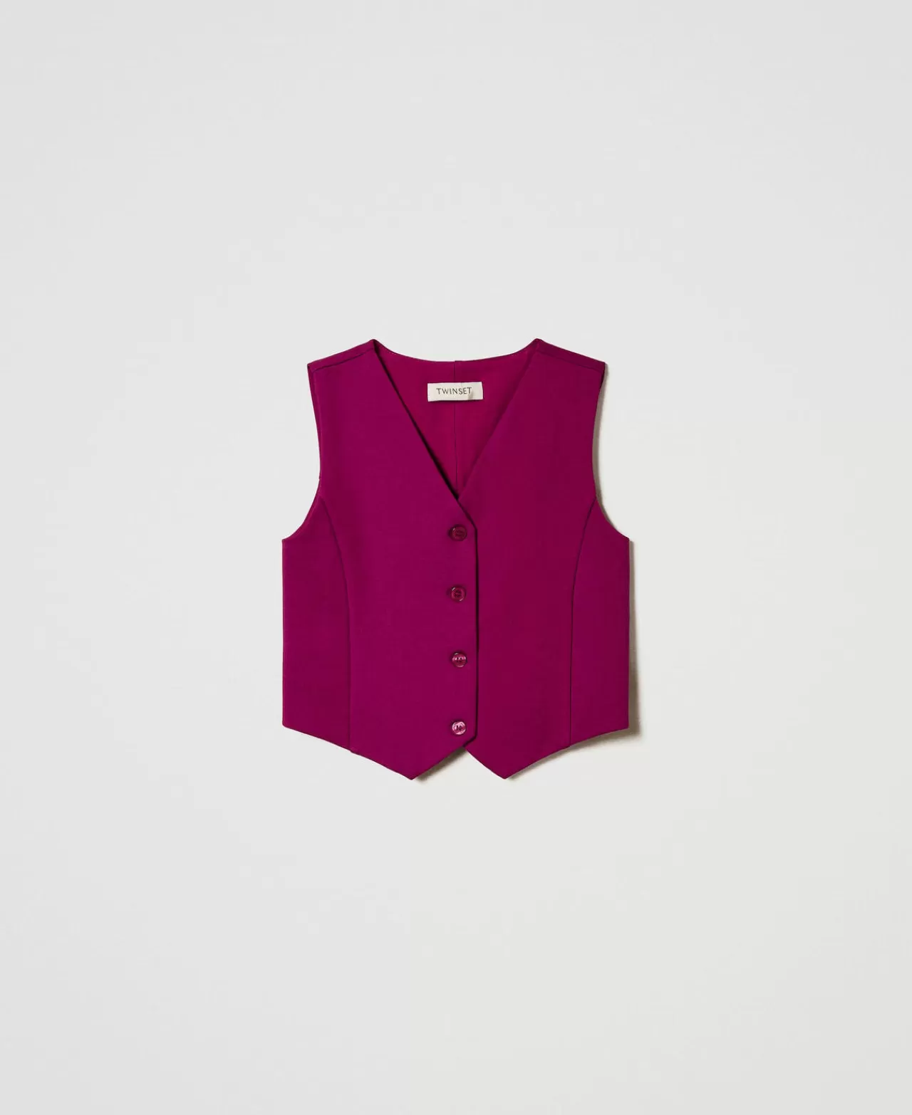 Giacche E Capispalla | TWINSET Milano Gilet Monopetto Con Bottoni In Tono Magenta Purple