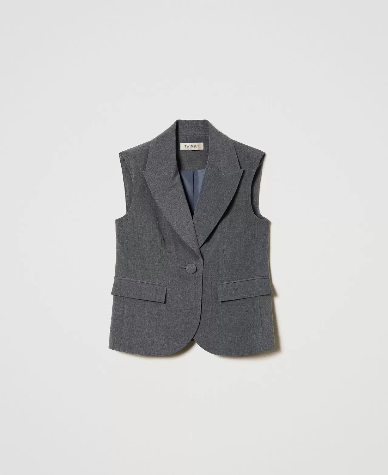 Giacche E Capispalla | TWINSET Milano Gilet Monopetto In Flanella Grigio Medio Melange