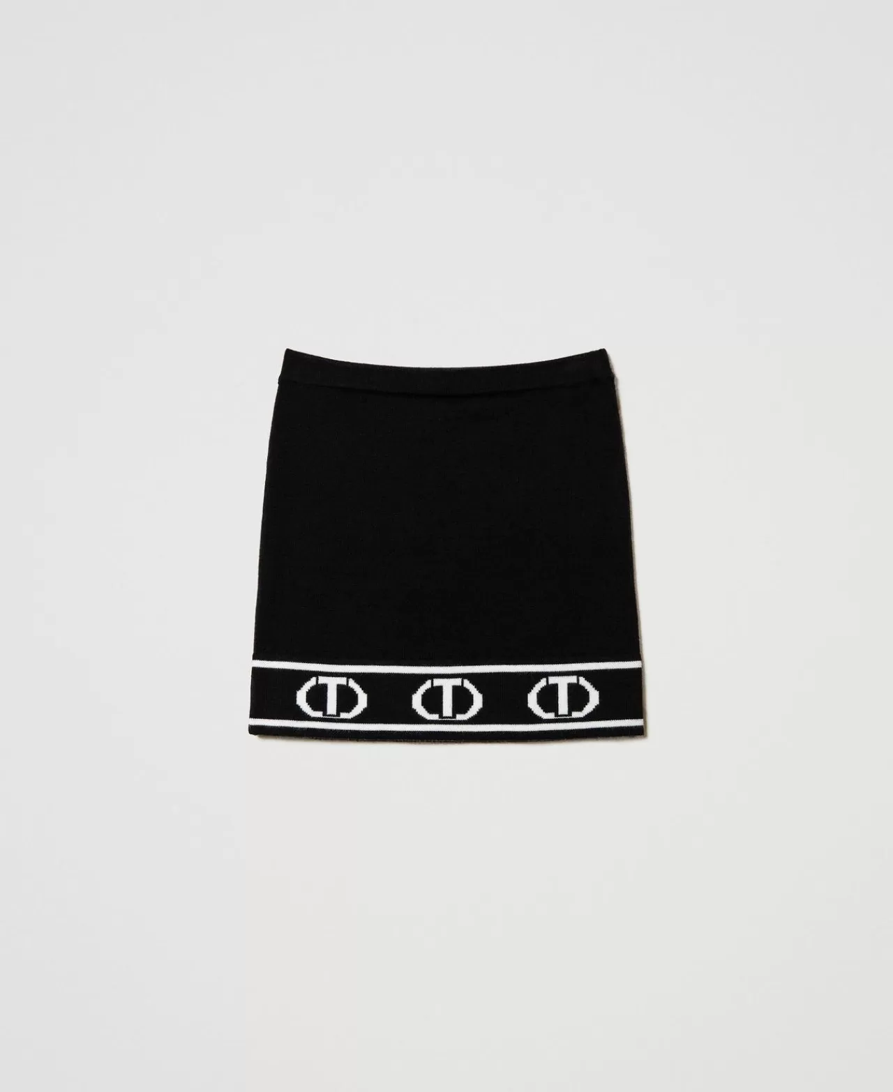 Gonne | TWINSET Milano Gonna Corta In Maglia Con Oval T Jacquard Bicolor Nero / Off White