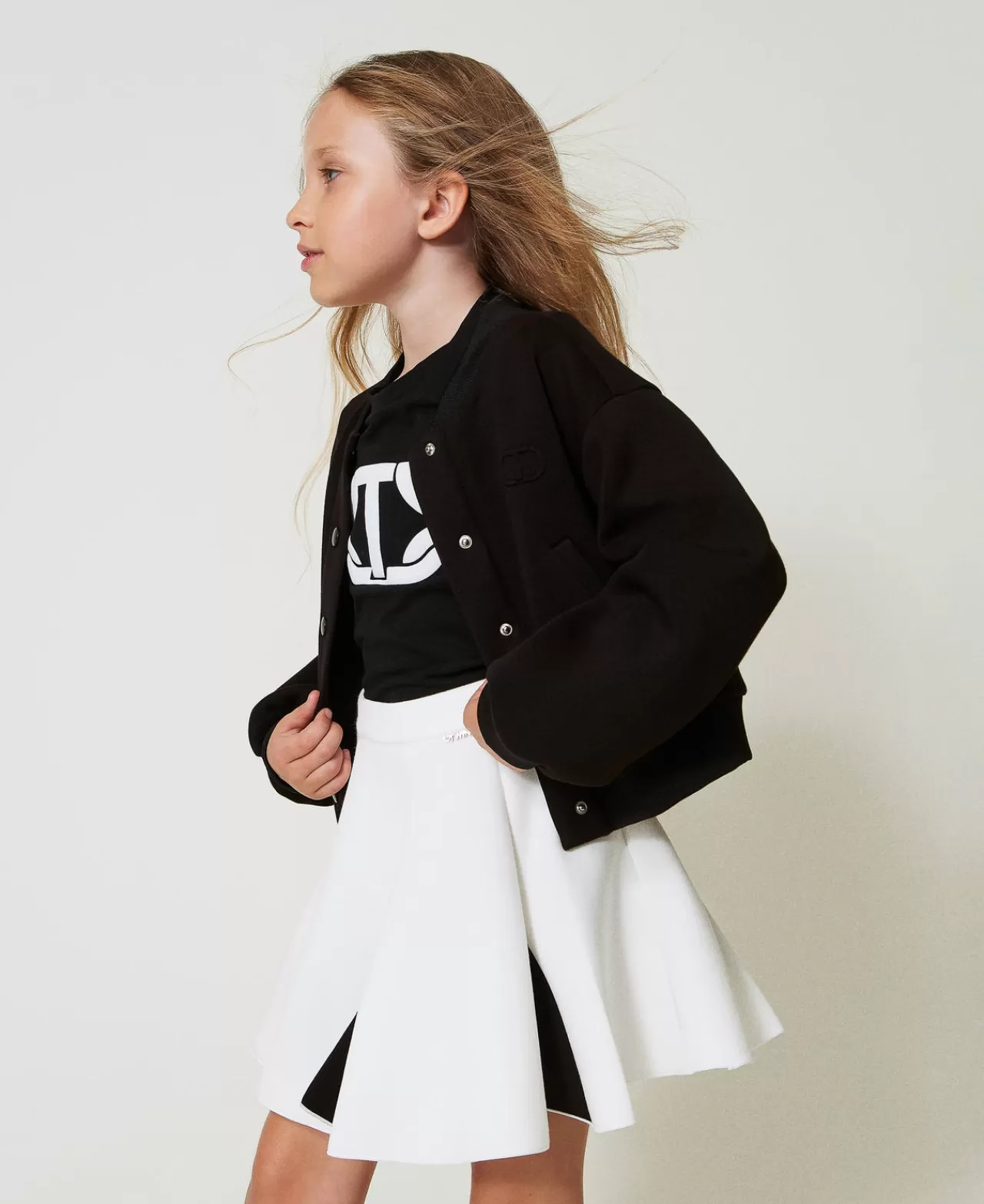 Gonne | TWINSET Milano Gonna In Tessuto Scuba Bicolore Bicolor Off White / Nero