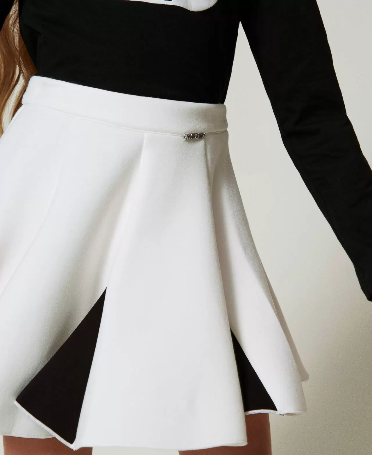 Gonne | TWINSET Milano Gonna In Tessuto Scuba Bicolore Bicolor Off White / Nero