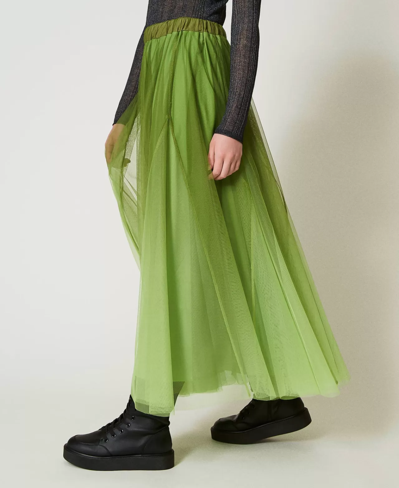 Gonne | TWINSET Milano Gonna In Tulle Con Stampa Dégradé Verde "Soft Lime"