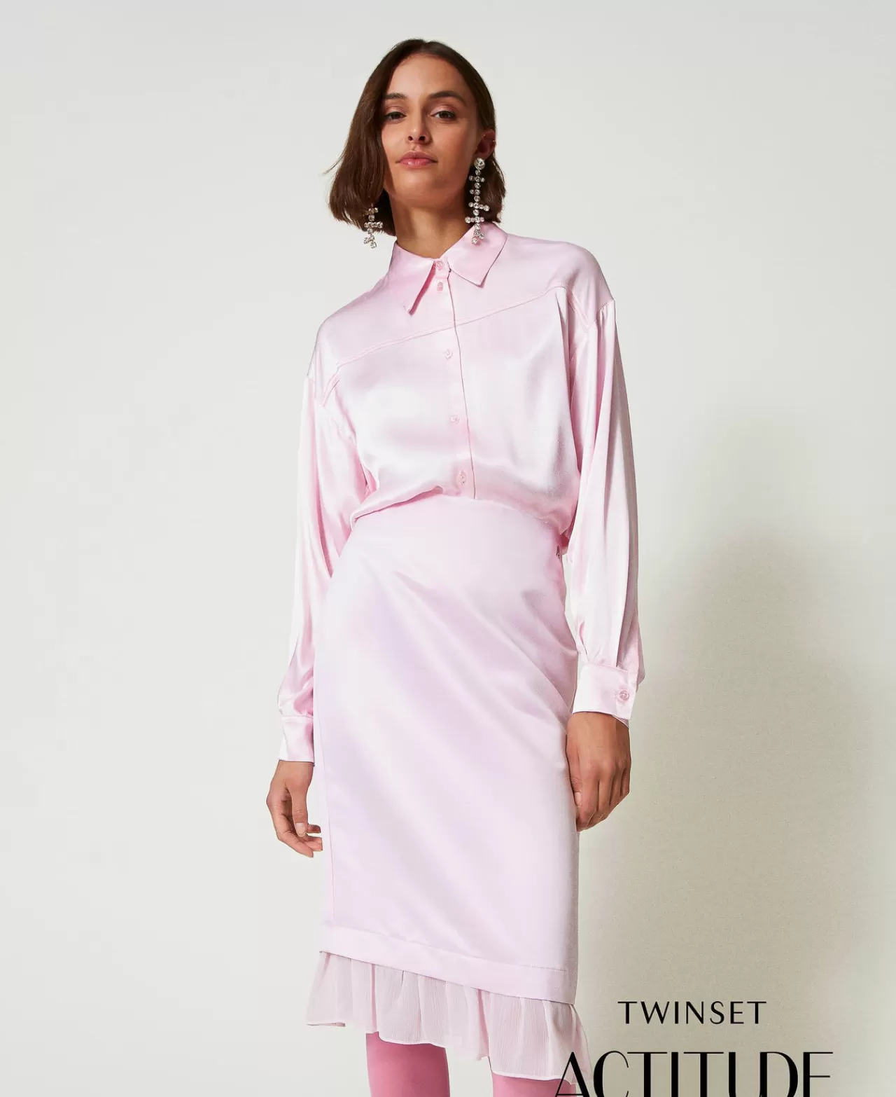 Gonne | TWINSET Milano Gonna Longuette In Duchesse Rosa "Pink Tulle"