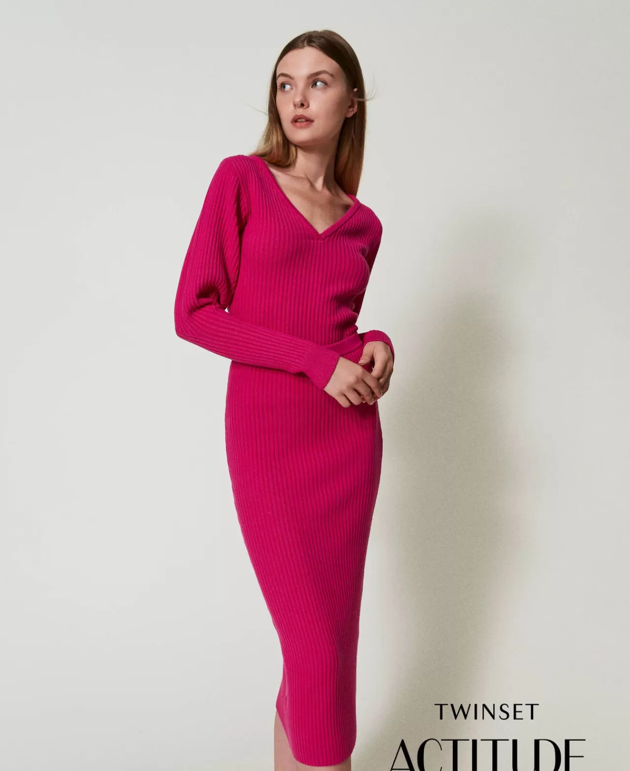 Gonne | TWINSET Milano Gonna Longuette In Maglia A Coste Super Pink