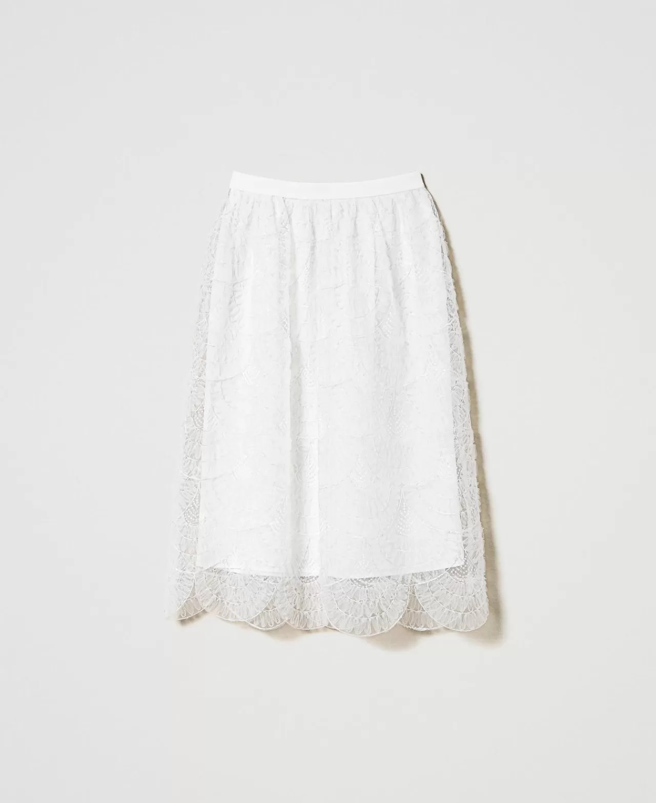 Gonne | TWINSET Milano Gonna Longuette In Organza Con Ricami Panna White