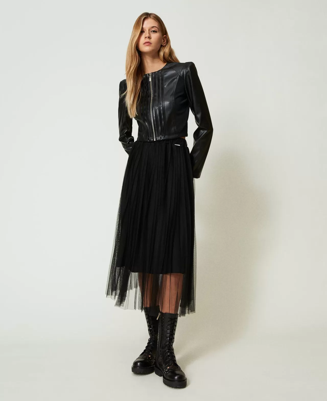 Gonne | TWINSET Milano Gonna Longuette In Tulle Plissé Nero