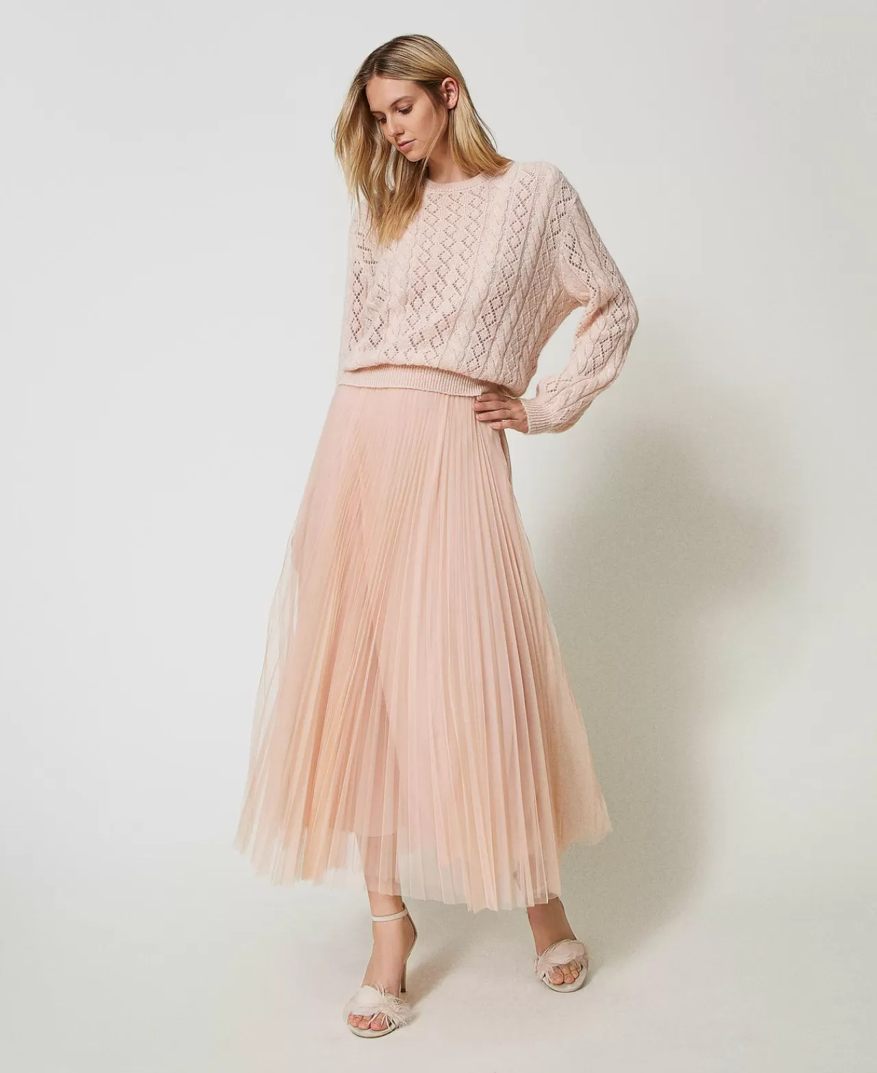 Gonne | TWINSET Milano Gonna Lunga In Tulle Plissé Light Nude