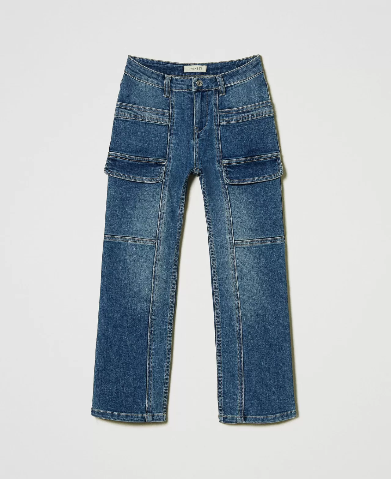 Pantaloni E Jeans | TWINSET Milano Jeans Cargo Con Tasche Denim Mid Blue