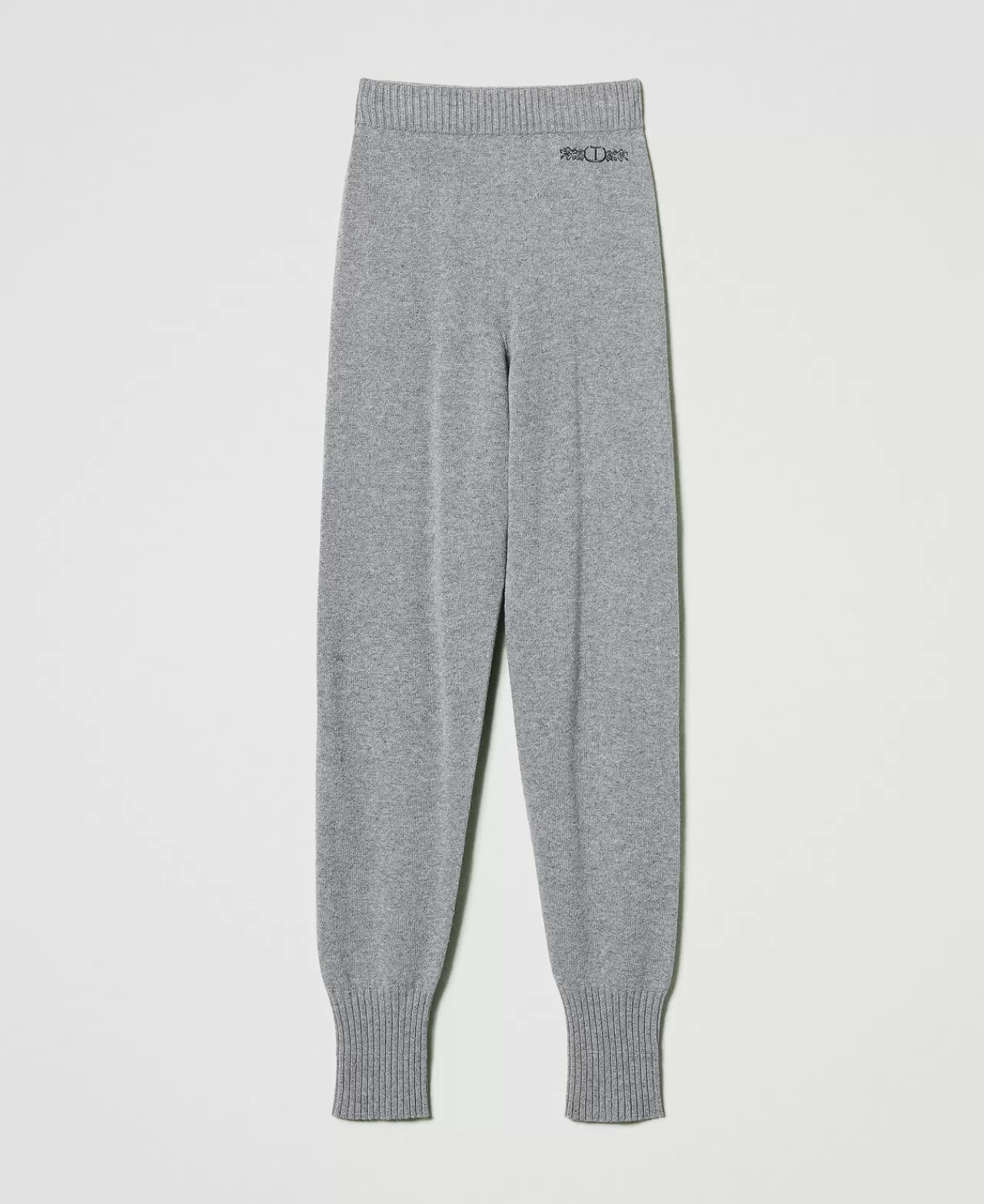 Pantaloni Jogging | TWINSET Milano Joggers In Maglia Misto Lana Con Logo Ricamato Warm Melange Gray