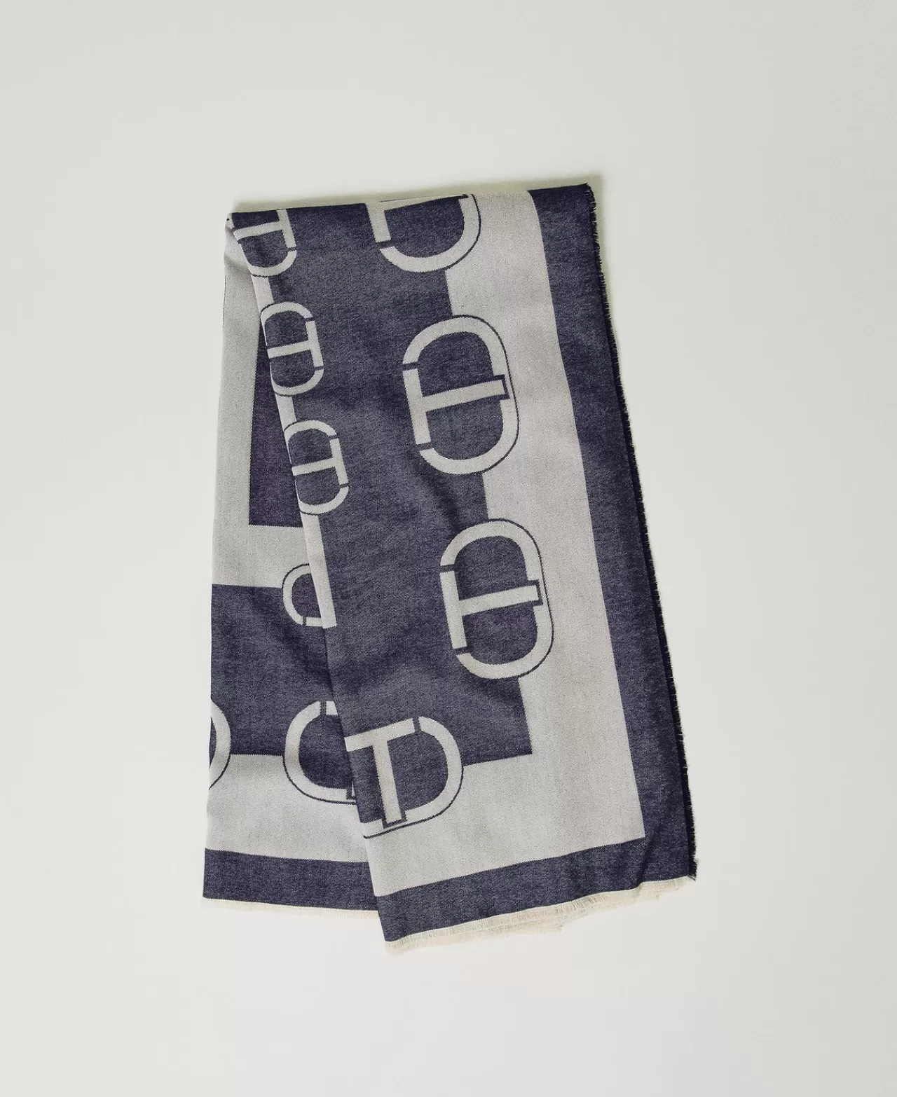 Sciarpe | TWINSET Milano Kefiah Jacquard Con Logo Bicolor Bianco "White Cream" / Classic Blue