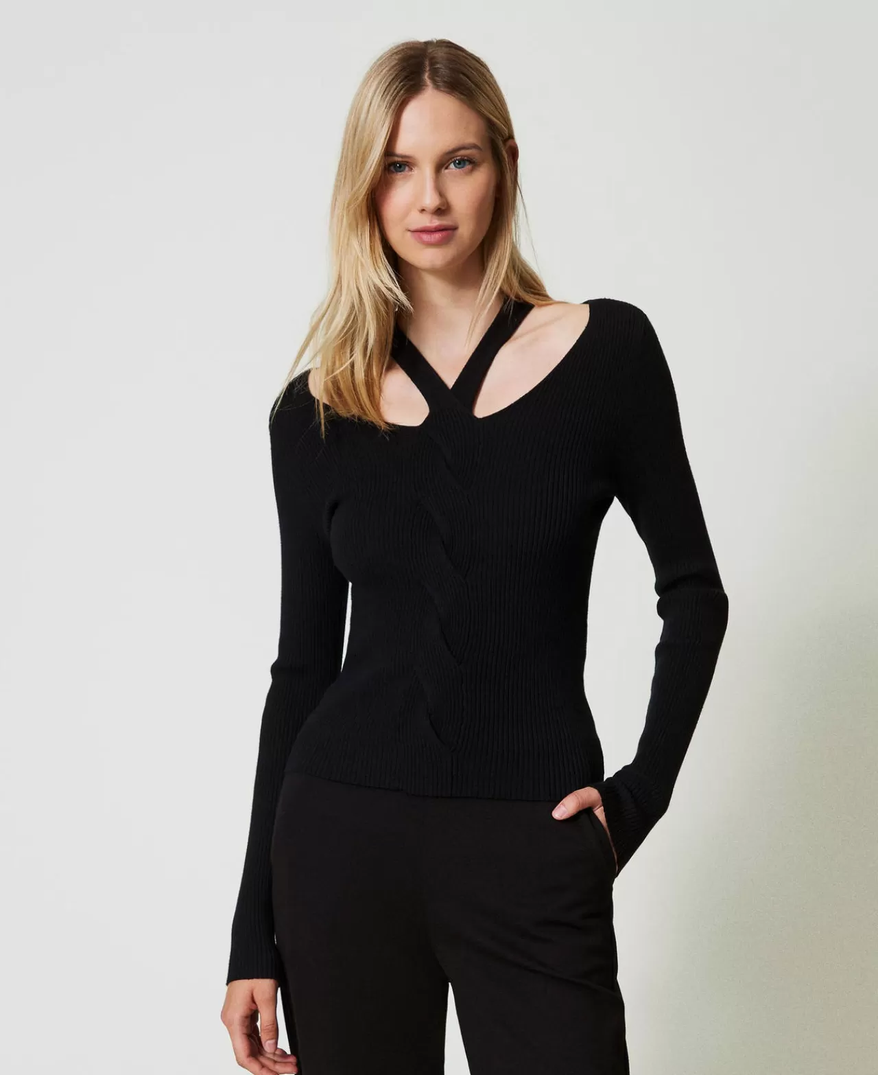 Maglie E Cardigan | TWINSET Milano Maglia A Costine Con Cut-out Nero