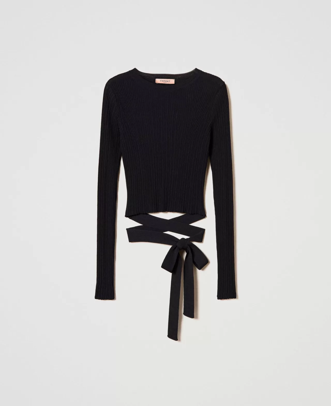 Maglie E Cardigan | TWINSET Milano Maglia A Costine Con Fiocco Nero