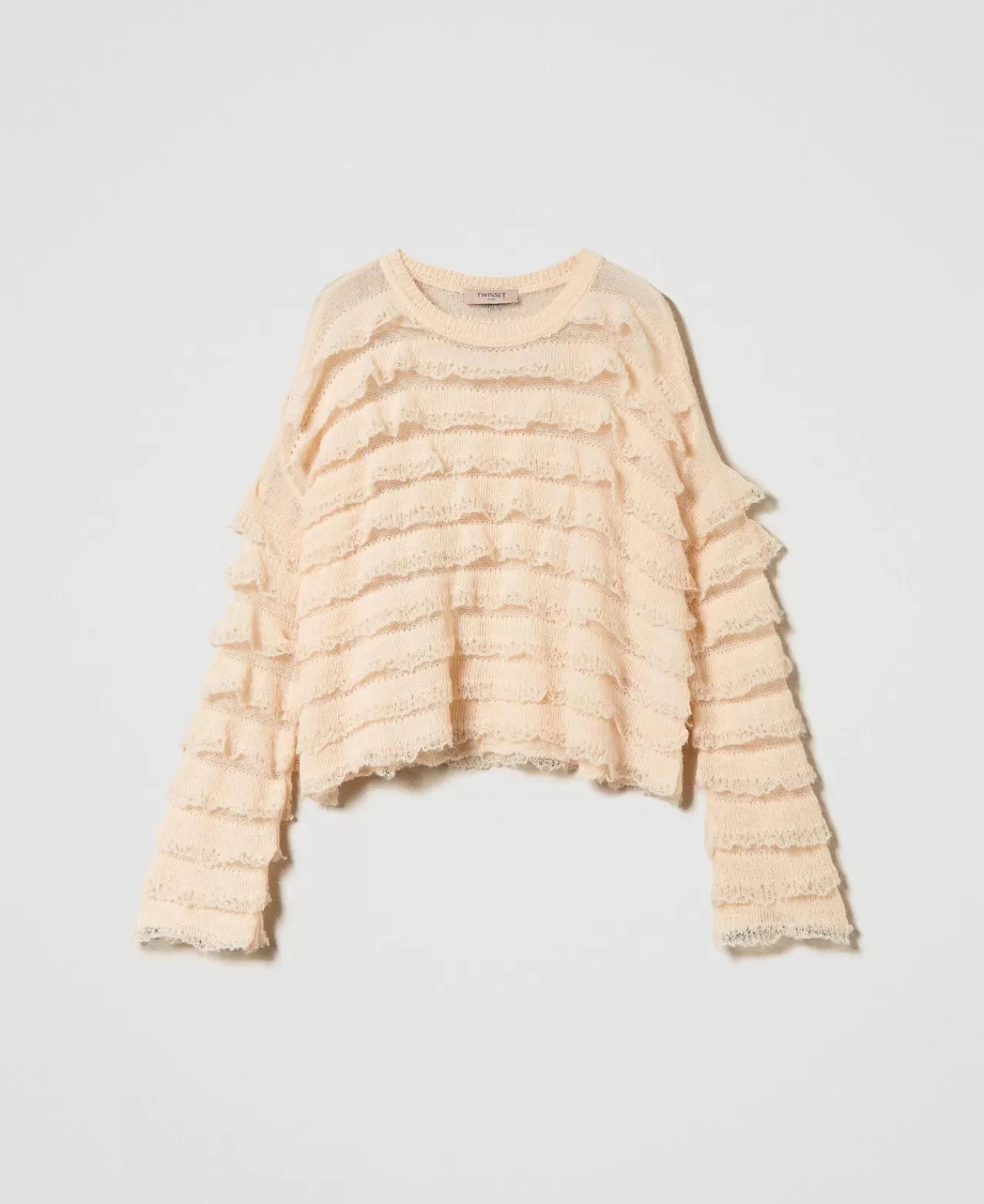 Maglie E Cardigan | TWINSET Milano Maglia Boxy Con Balze Effetto Pizzo Rosa "Peach Pink"