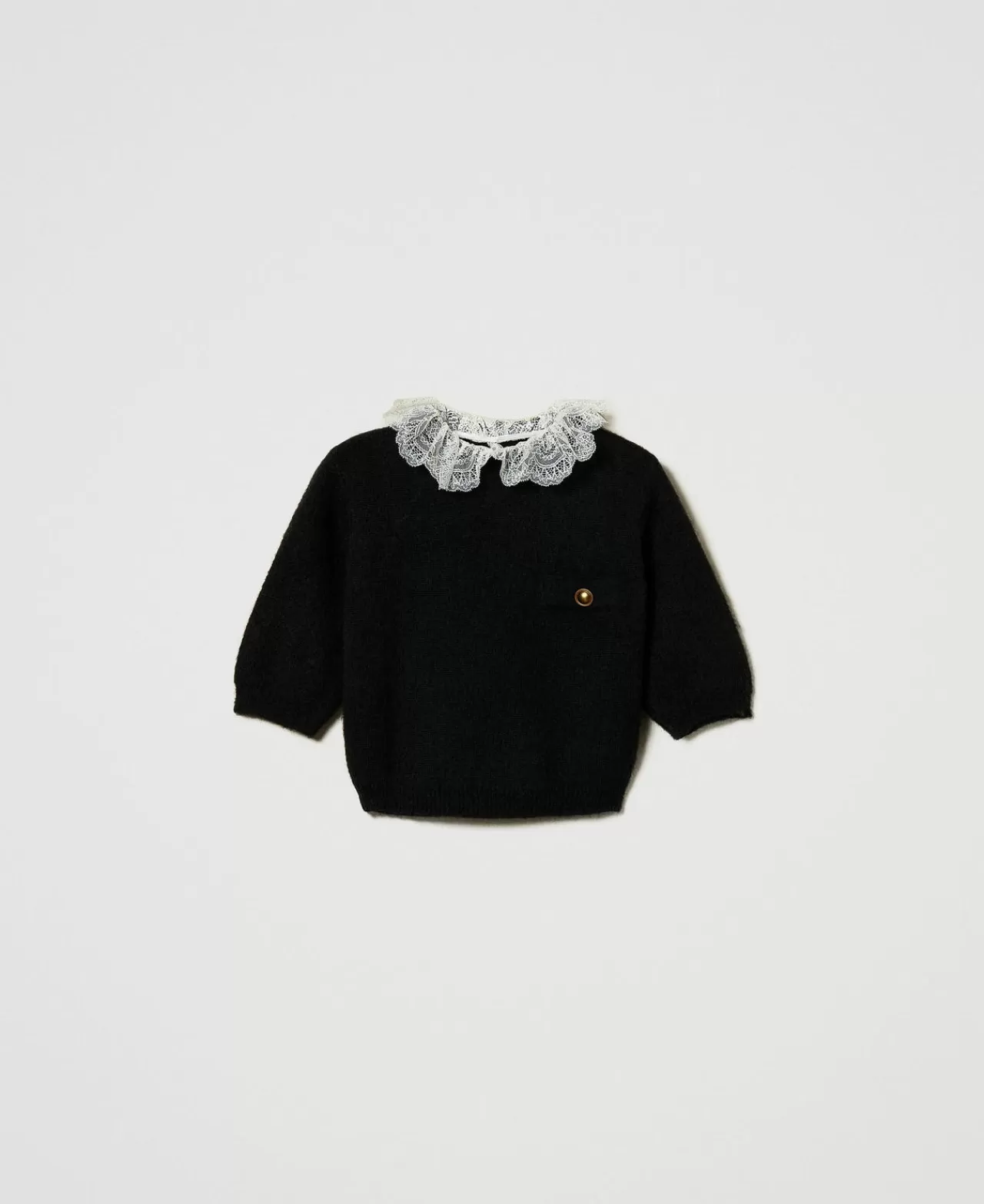 Maglie E Cardigan | TWINSET Milano Maglia 'Charlotte' In Misto Mohair Con Pizzo Nero