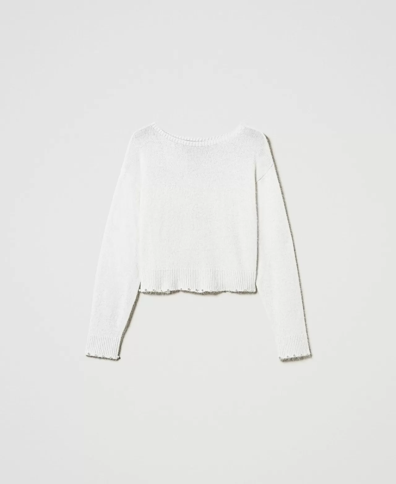 Maglie E Cardigan | TWINSET Milano Maglia Cropped In Misto Angora Con Perle Bianco Neve