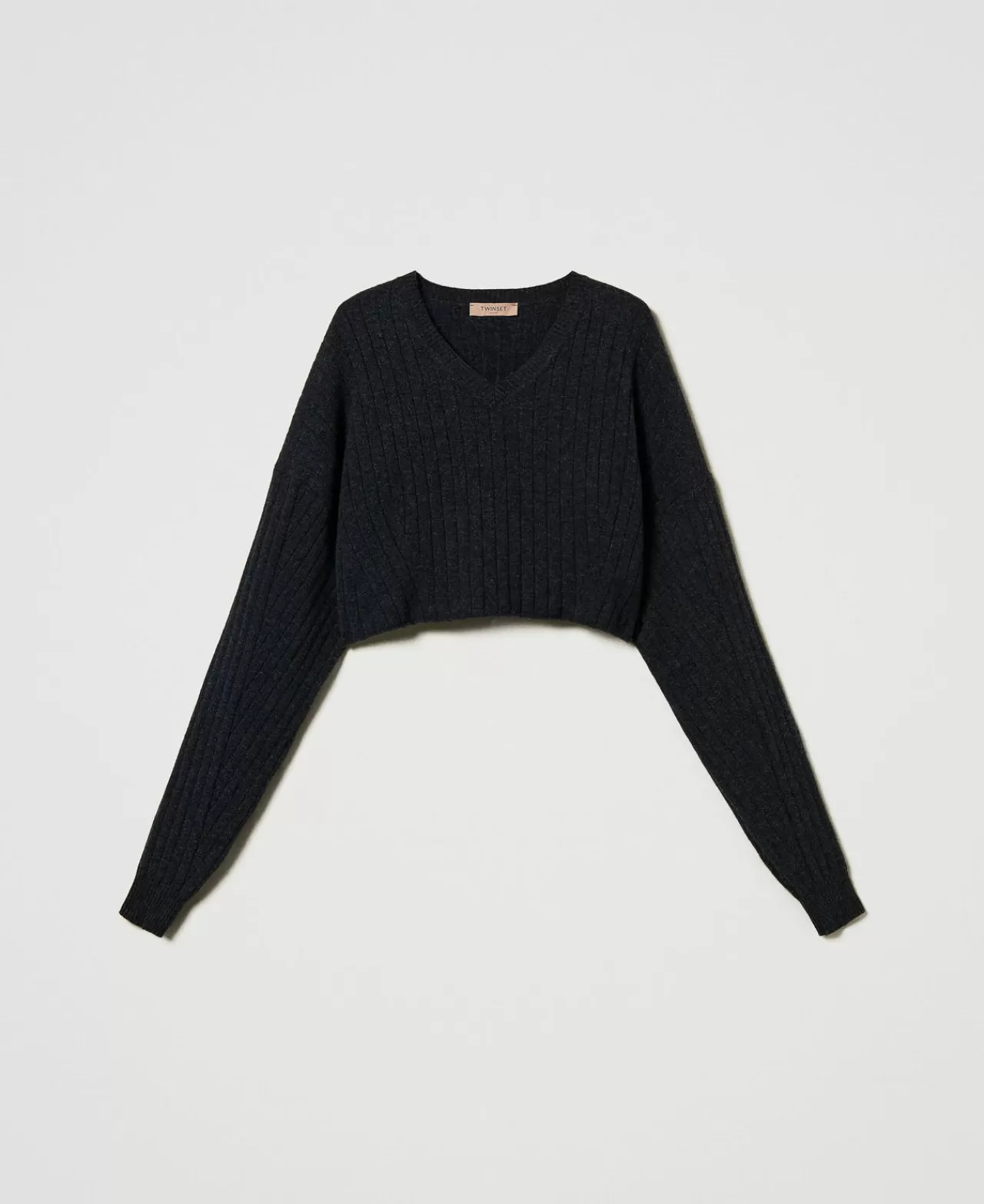 Maglie E Cardigan | TWINSET Milano Maglia Cropped In Misto Lana Grigio Antracite Melange