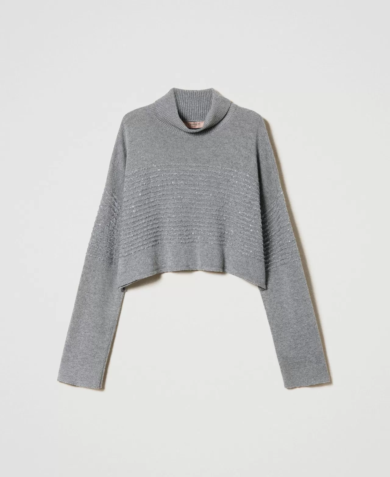 Maglie E Cardigan | TWINSET Milano Maglia Dolcevita In Misto Lana Con Paillettes Warm Melange Gray