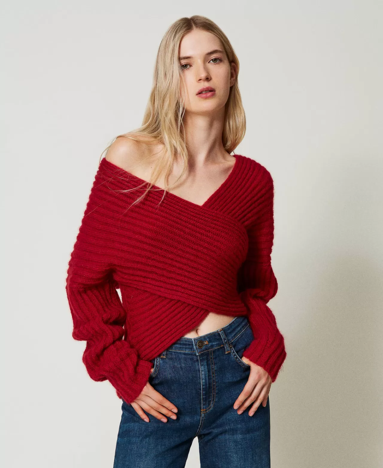 Maglie E Cardigan | TWINSET Milano Maglia Doppio Uso In Misto Mohair Rosso Veneziano