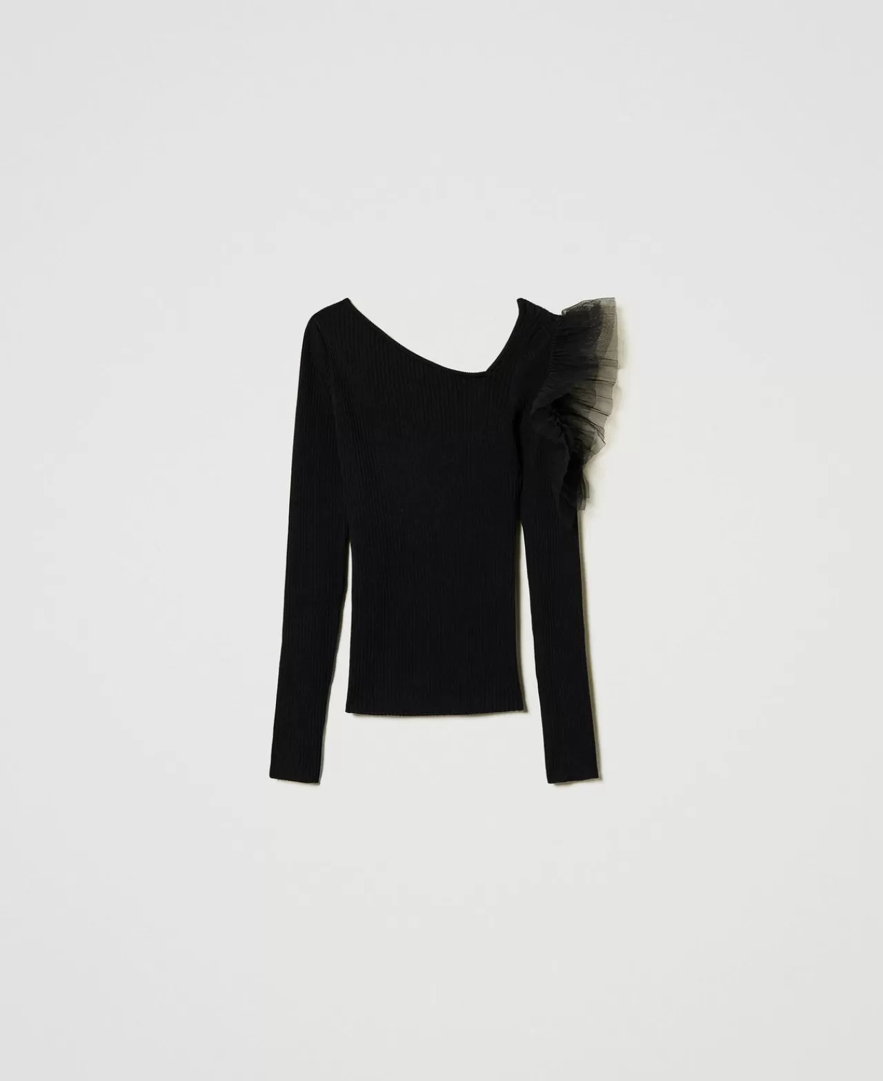 Maglie E Cardigan | TWINSET Milano Maglia Fitted Con Cut-out E Tulle Nero