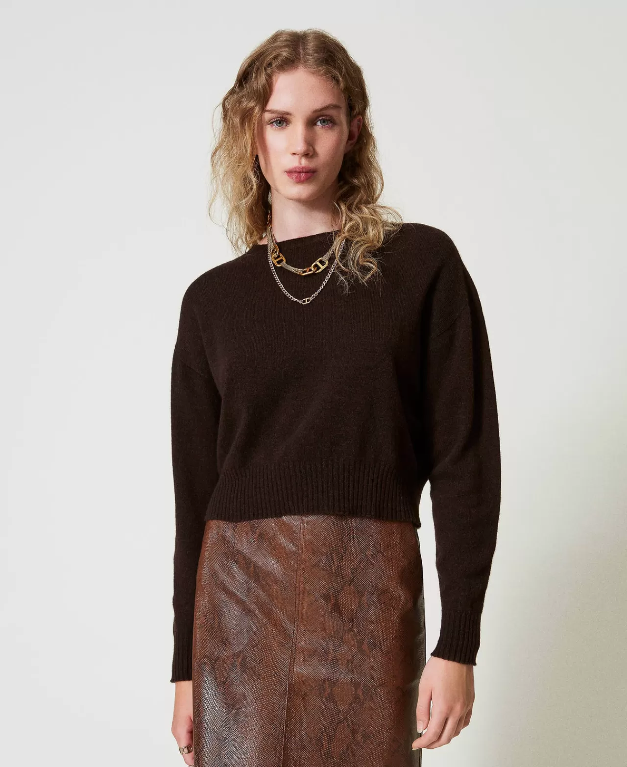 Maglie E Cardigan | TWINSET Milano Maglia Girocollo In Eco-cashmere Coffee Chocolate