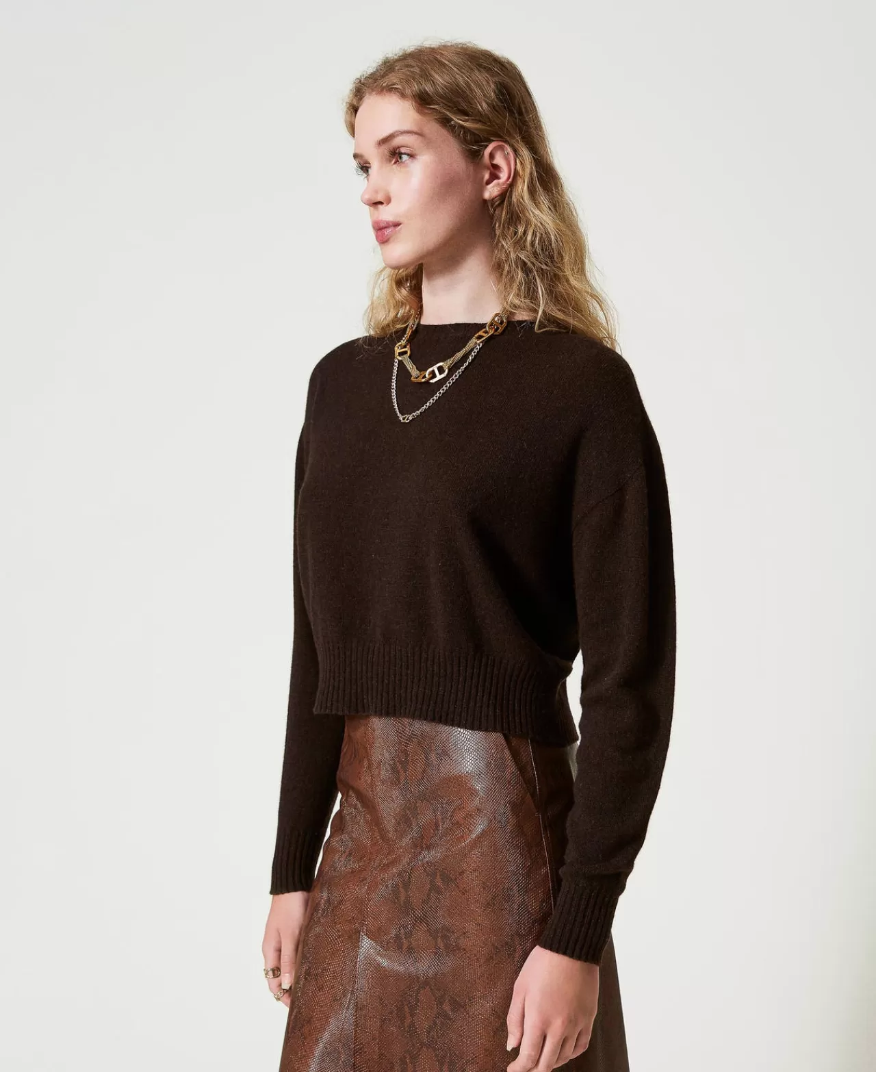 Maglie E Cardigan | TWINSET Milano Maglia Girocollo In Eco-cashmere Coffee Chocolate