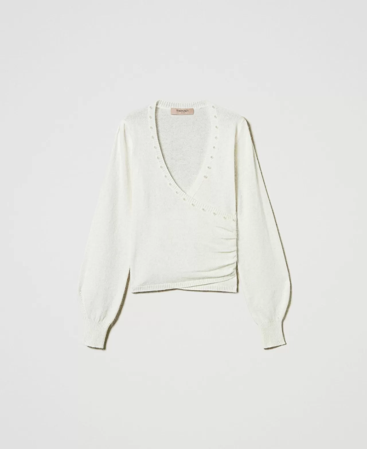 Maglie E Cardigan | TWINSET Milano Maglia In Misto Angora Con Perle Bianco Neve