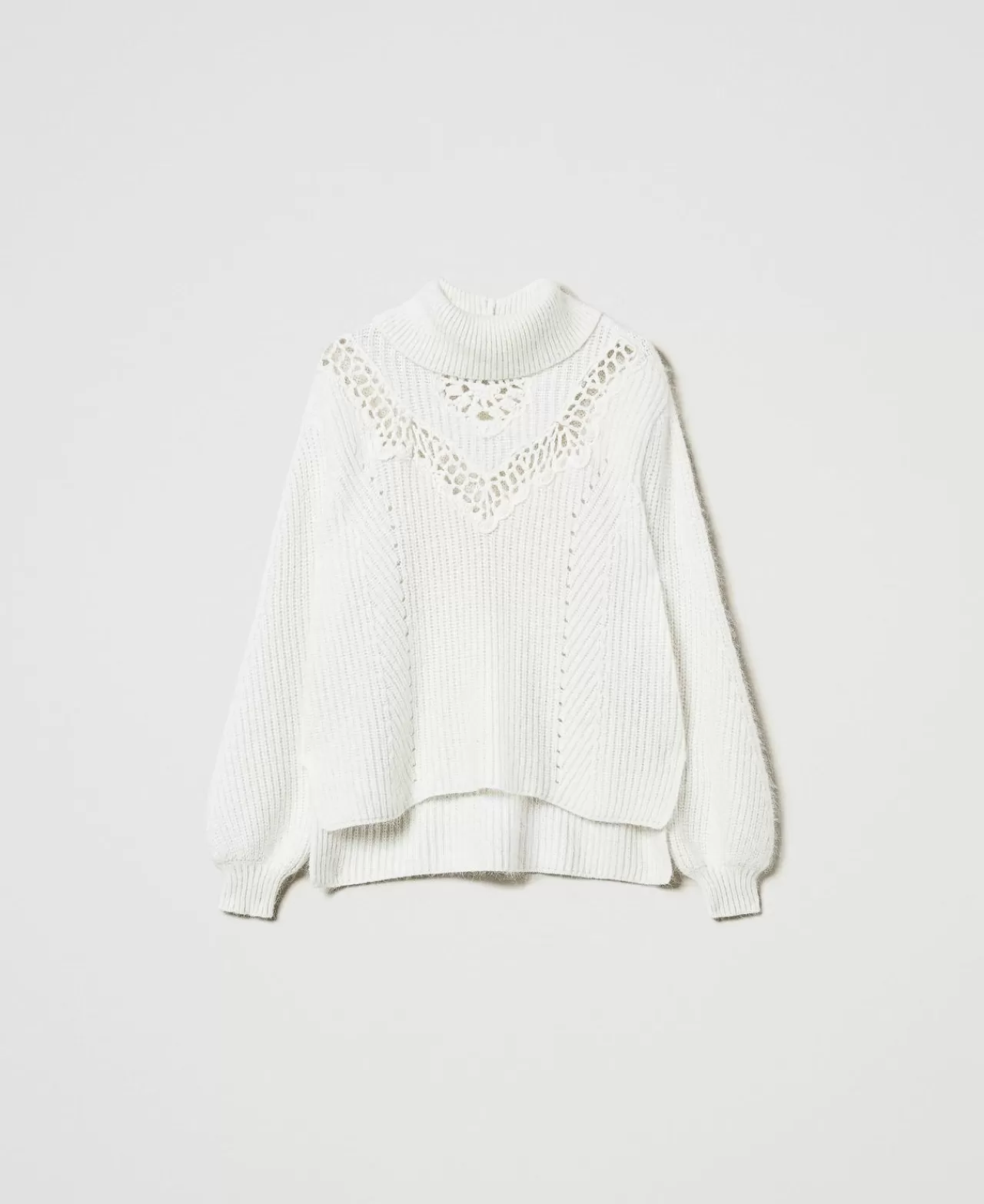 Maglie E Cardigan | TWINSET Milano Maglia In Misto Angora Con Ricami Bianco Neve