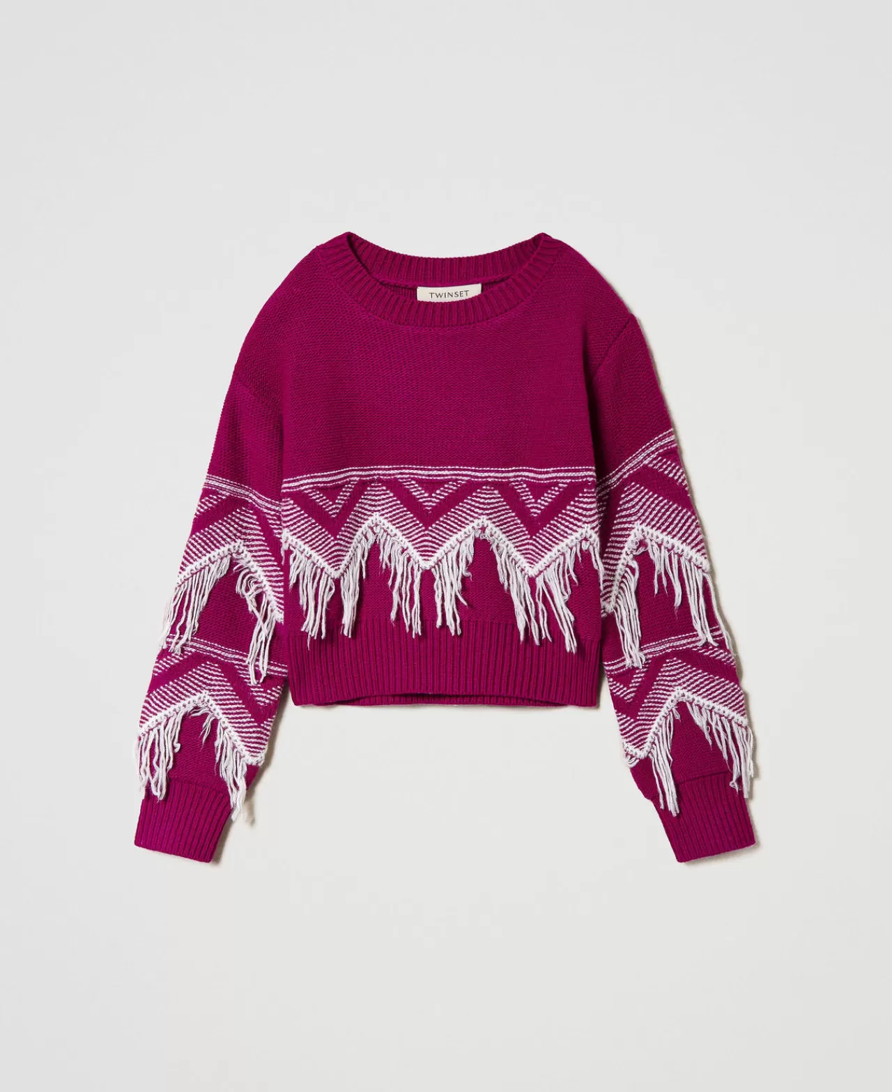 Maglie E Cardigan | TWINSET Milano Maglia In Misto Lana Con Frange Bicolor Magenta Purple / Off White