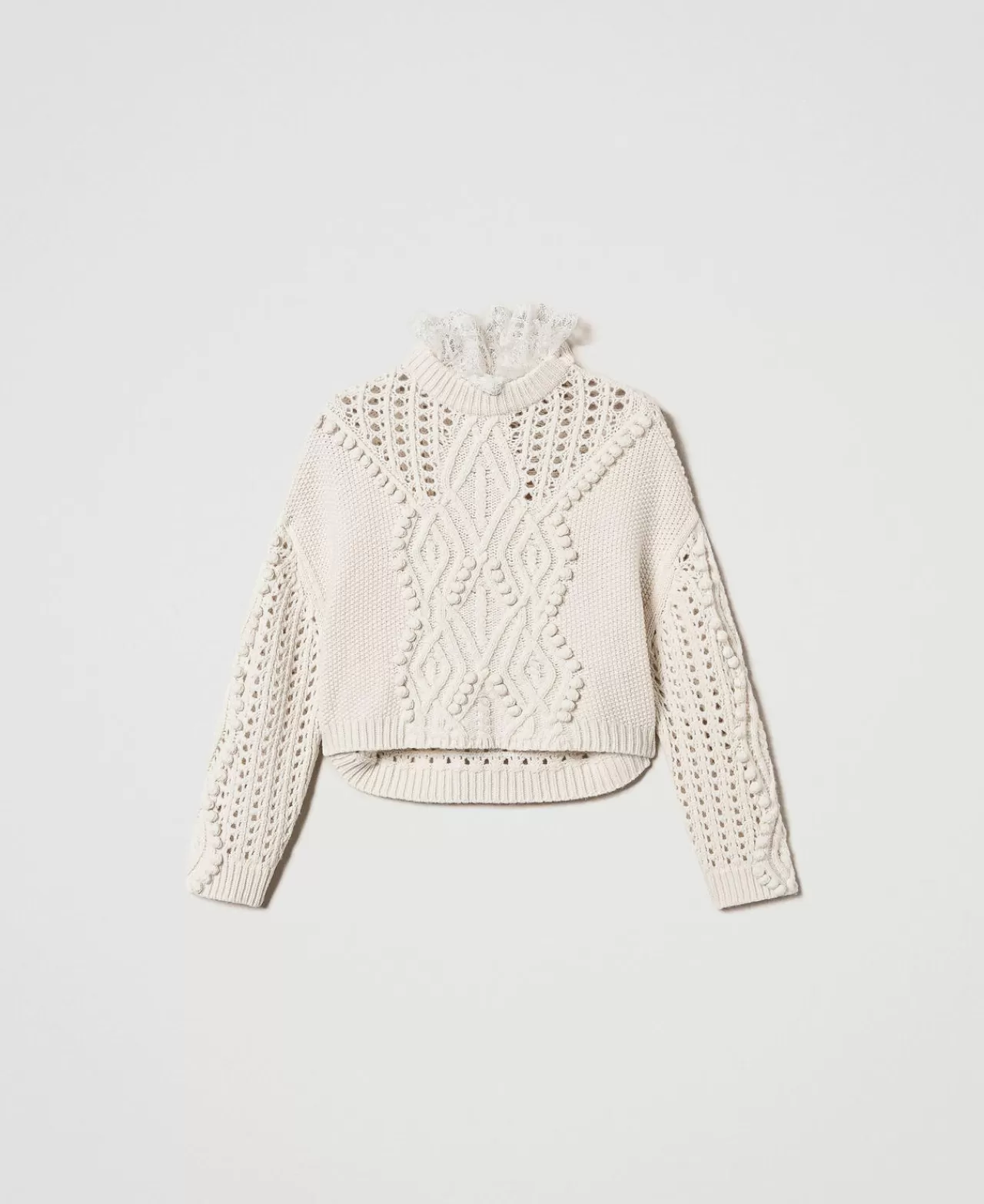 Maglie E Cardigan | TWINSET Milano Maglia In Misto Lana Con Mix Di Punti Bianco Neve