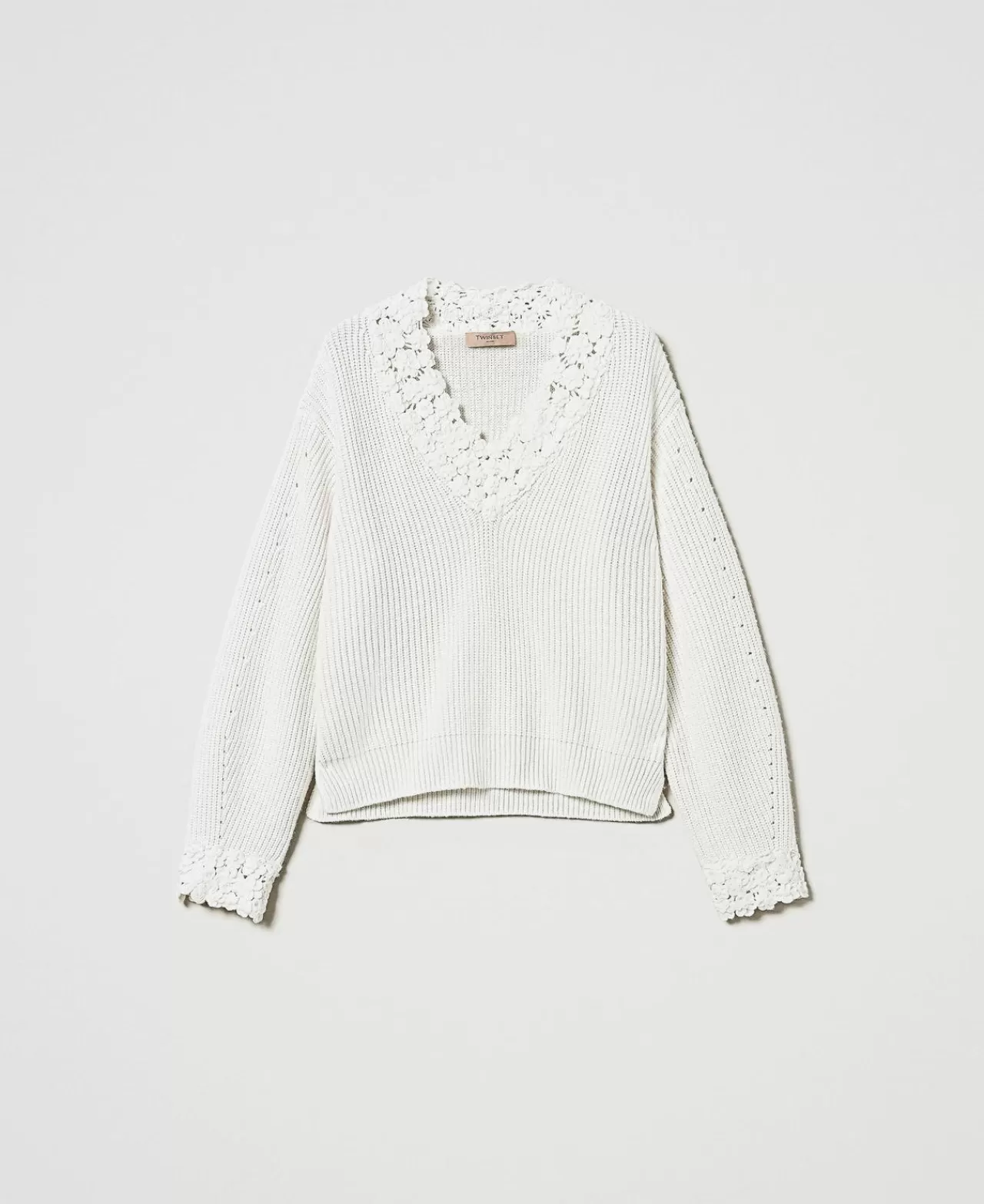 Maglie E Cardigan | TWINSET Milano Maglia In Misto Lana Con Ricamo Bianco Neve