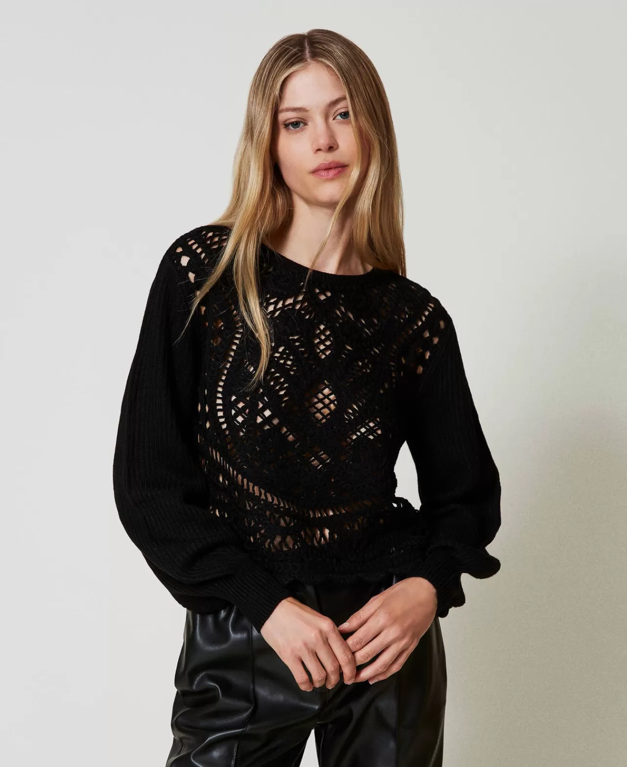 Maglie E Cardigan | TWINSET Milano Maglia In Misto Lana Crochet Nero