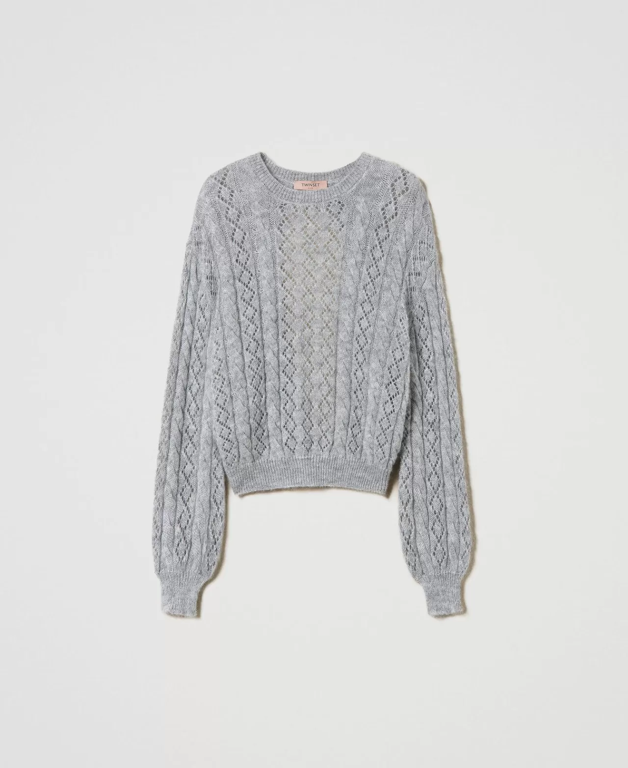 Maglie E Cardigan | TWINSET Milano Maglia In Misto Mohair Con Trecce E Oblò Grigio Mélange Medio