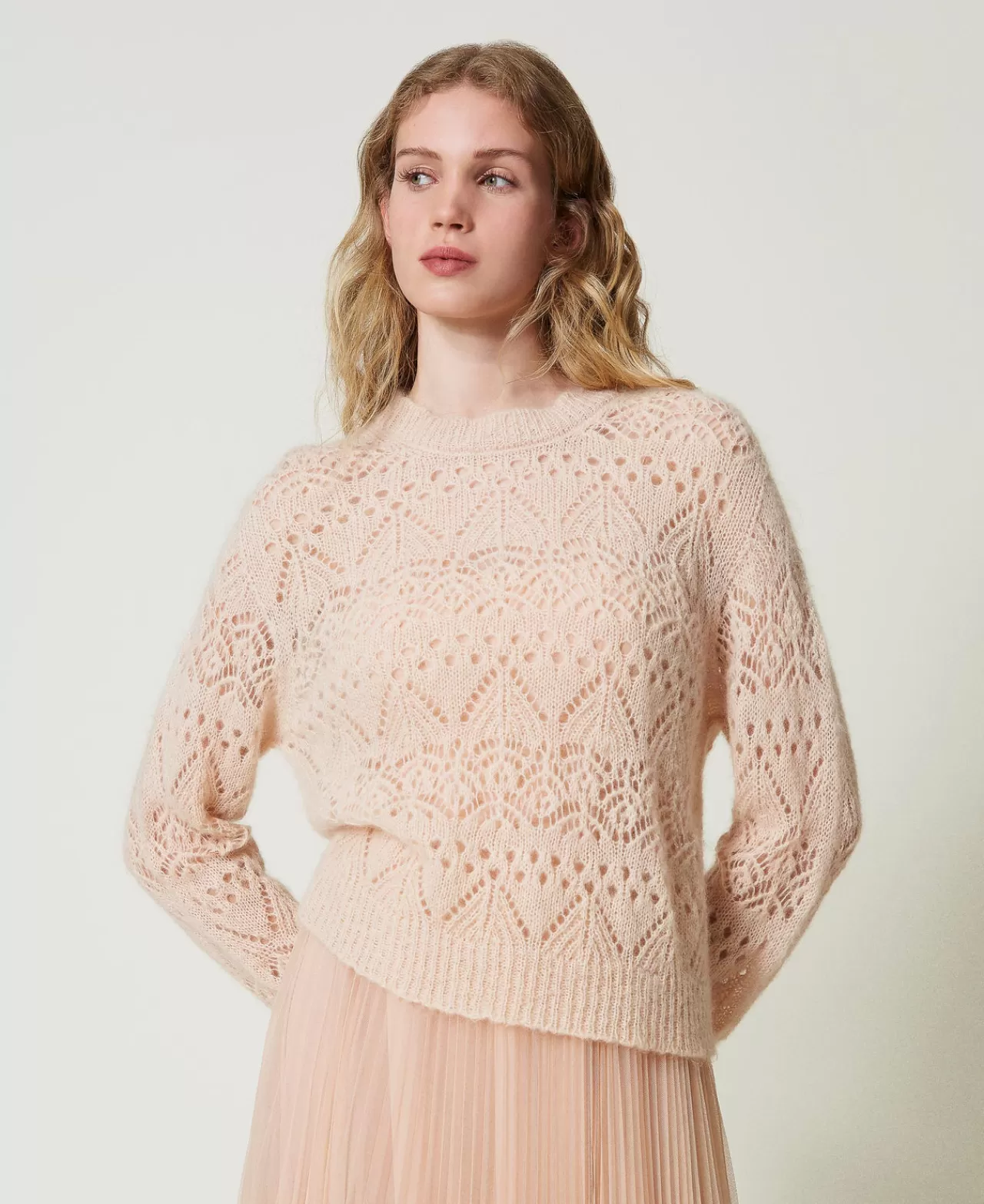 Maglie E Cardigan | TWINSET Milano Maglia In Misto Mohair Mix Di Punti Rosa "Peach Pink"