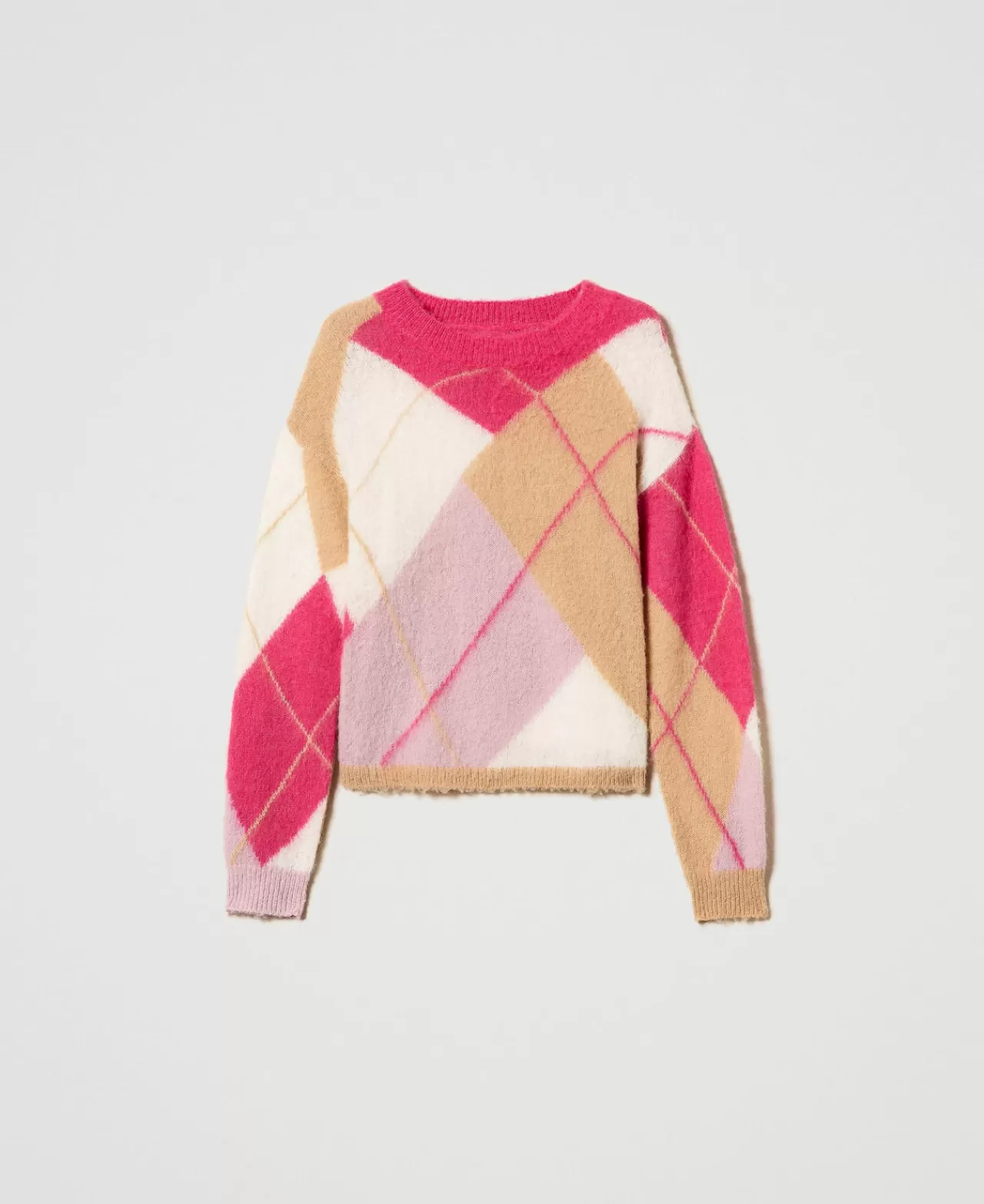 Maglie E Cardigan | TWINSET Milano Maglia Jacquard Argyle In Misto Lana Jacquard Argyle Pink