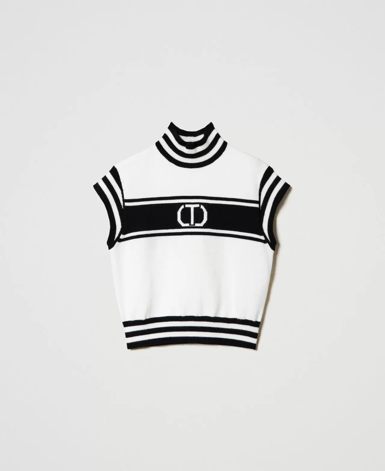 Maglie E Cardigan | TWINSET Milano Maglia Lupetto Con Oval T Jacquard Bicolor Off White / Nero