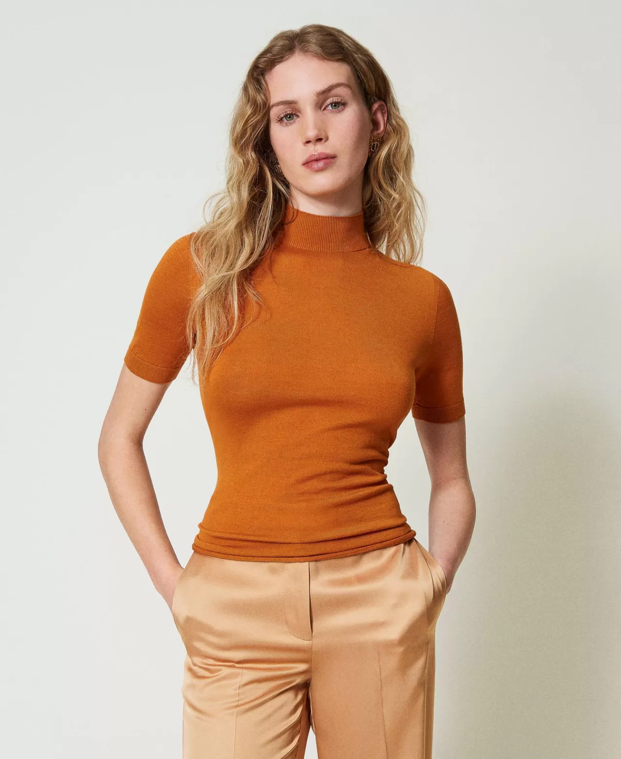 Maglie E Cardigan | TWINSET Milano Maglia Lupetto In Seta E Cashmere Arancio "Tennè"