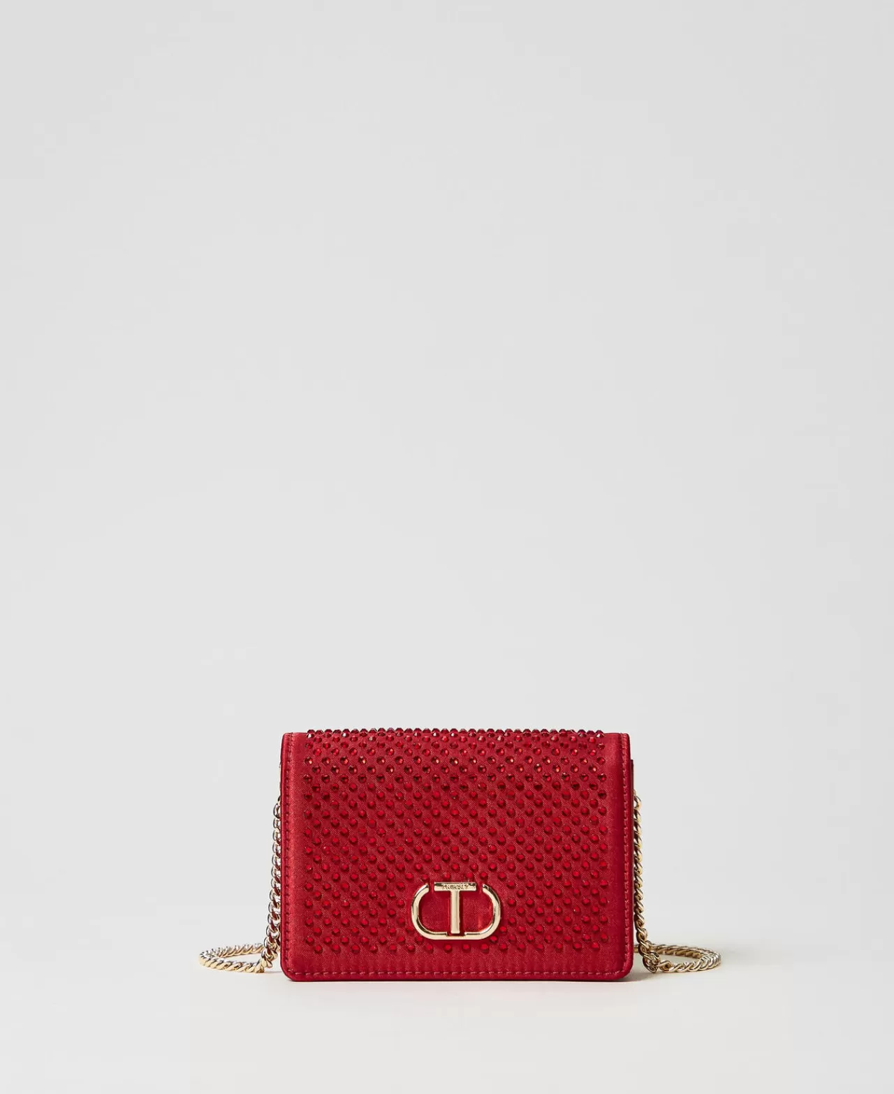 Mini Borse | Borse A Mano | TWINSET Milano Mini Borsa A Tracolla In Raso Con Strass Rosso Veneziano