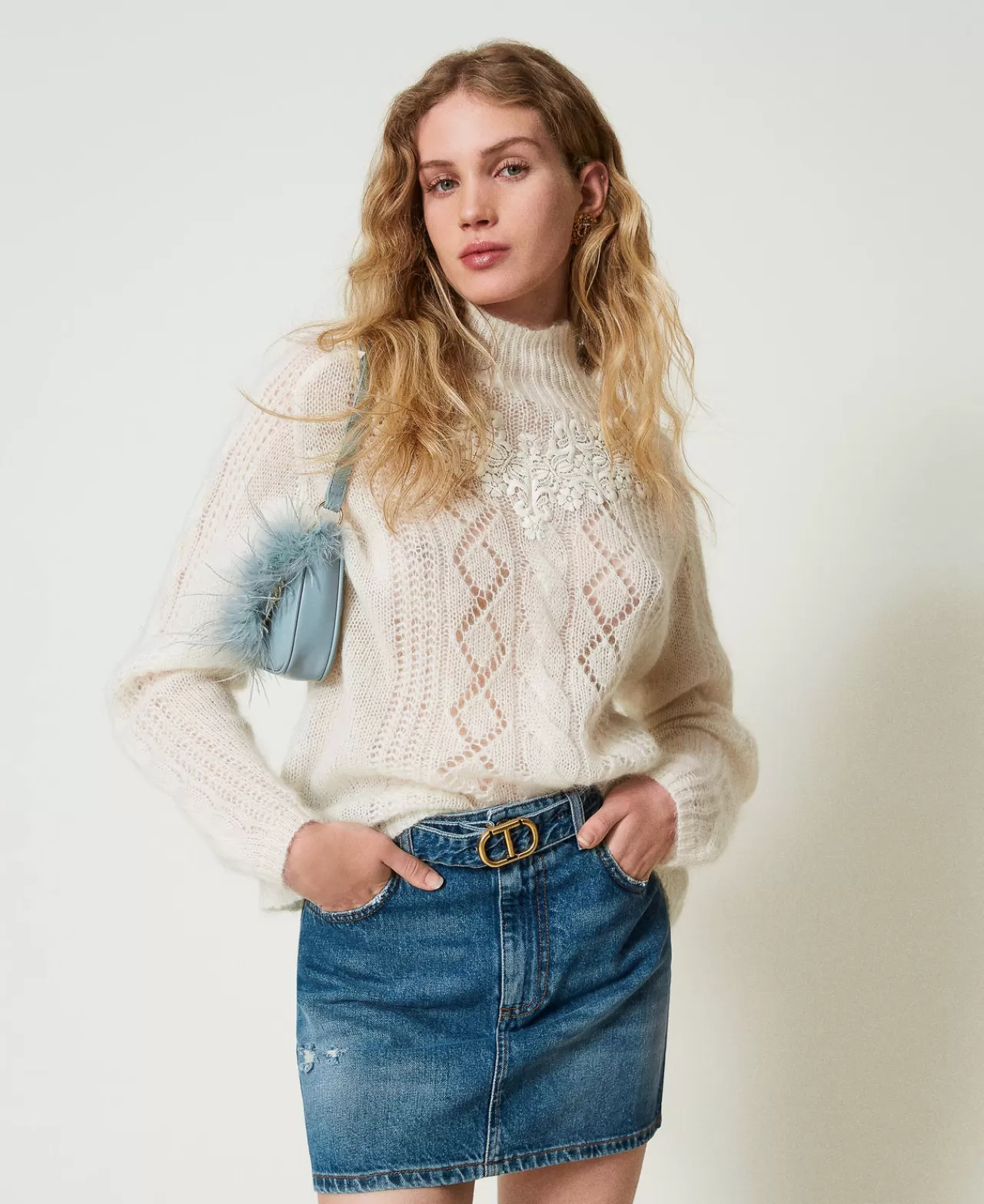 Gonne | TWINSET Milano Minigonna In Jeans Con Cintura Denim