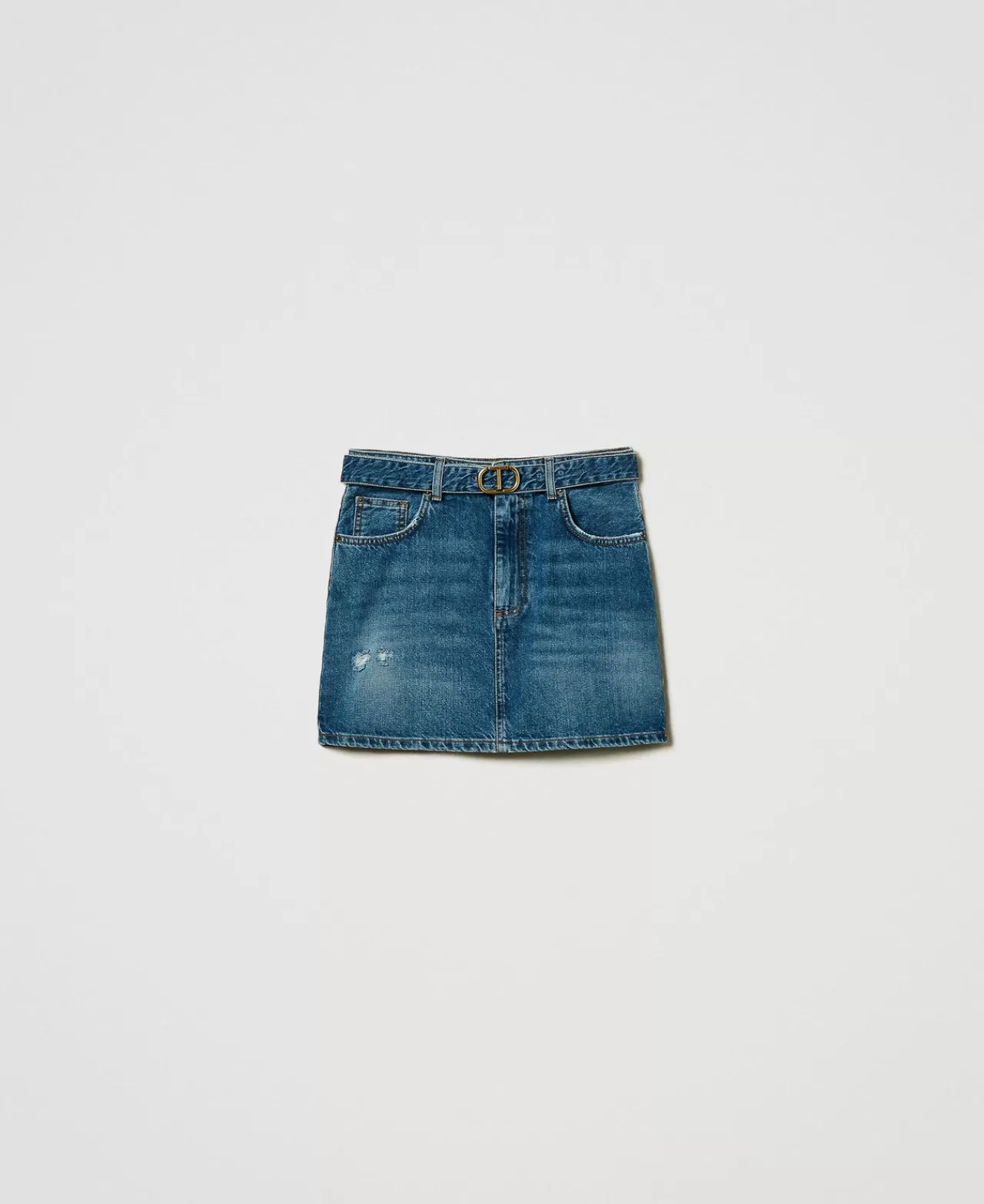 Gonne | TWINSET Milano Minigonna In Jeans Con Cintura Denim