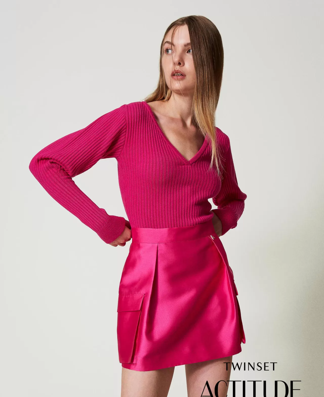 Gonne | TWINSET Milano Minigonna In Twill Mikado Super Pink