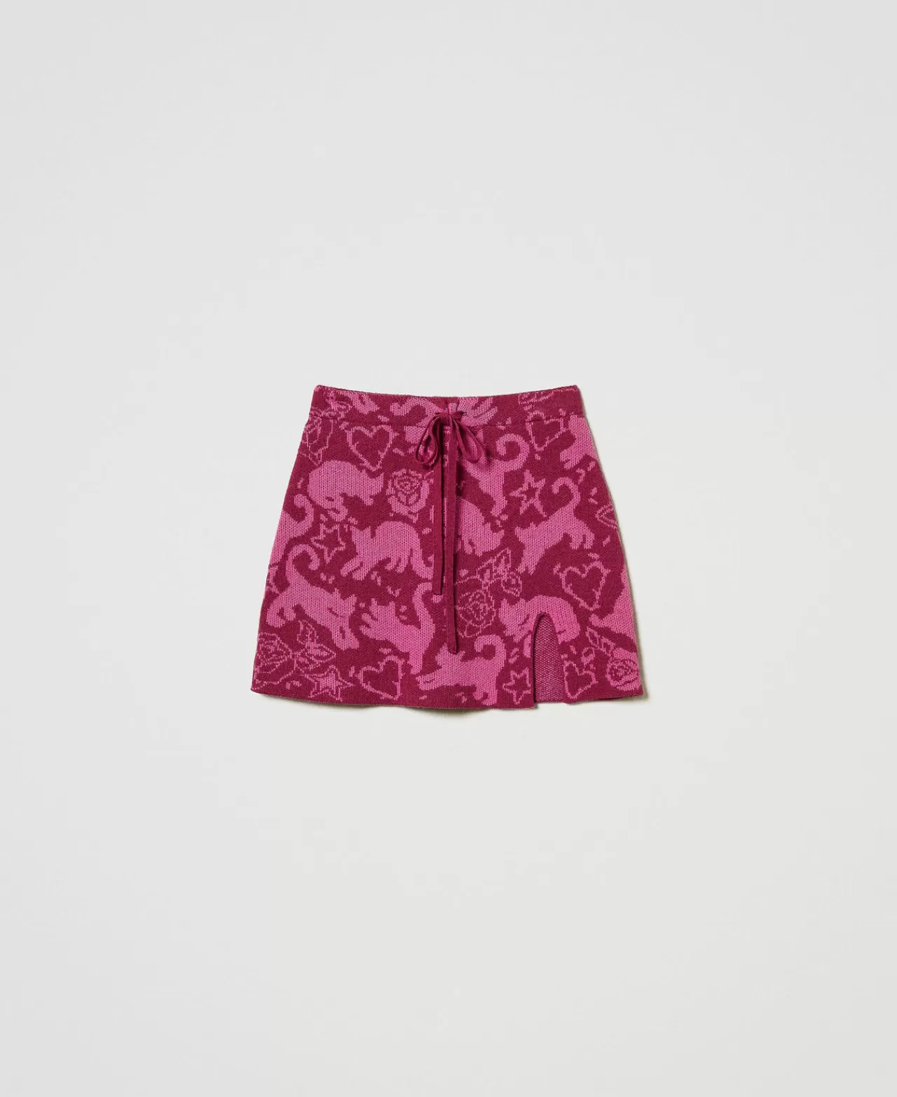 Gonne | TWINSET Milano Minigonna Jacquard In Filato Treeblend Jacquard Cats Raspberry Radiance / Cone Flower