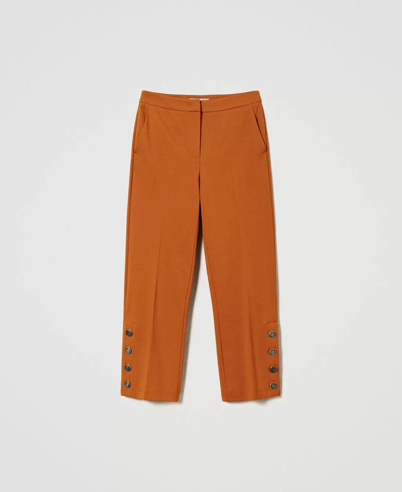 Pantaloni Eleganti | TWINSET Milano Pantaloni Cropped Con Bottoni Leather Brown