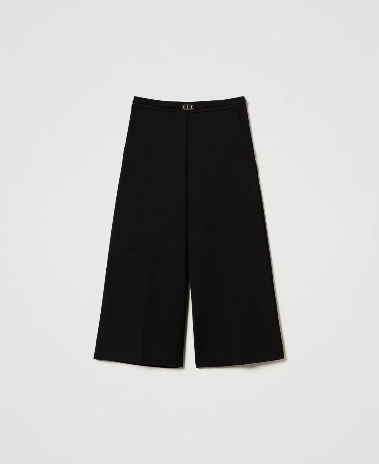 Pantaloni Ampi E A Palazzo | TWINSET Milano Pantaloni Cropped Con Cinturino Oval T Nero