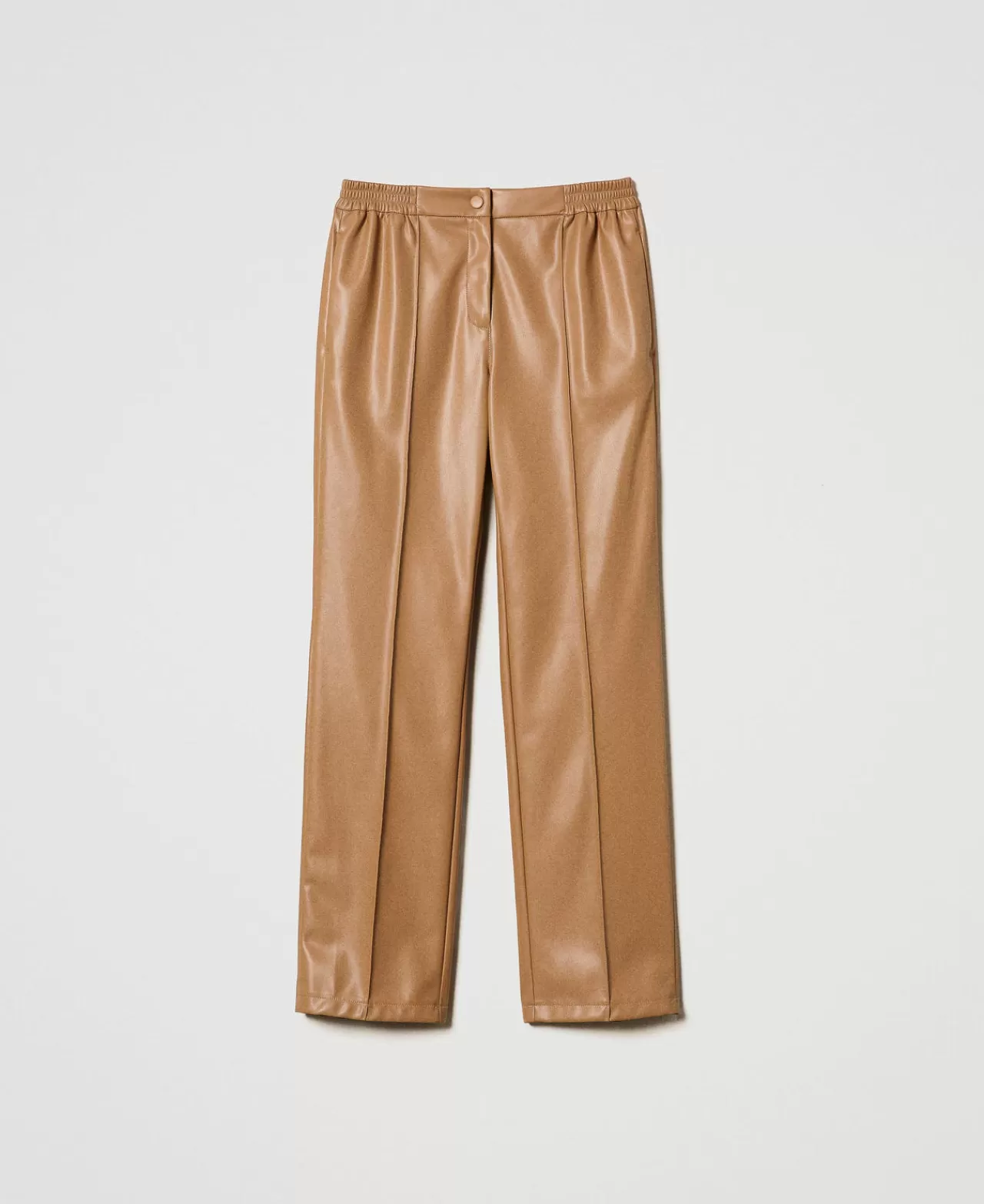 Pantaloni Dritti E A Sigaretta | TWINSET Milano Pantaloni Effetto Pelle Con Elastico Marrone "Sandy Brown"