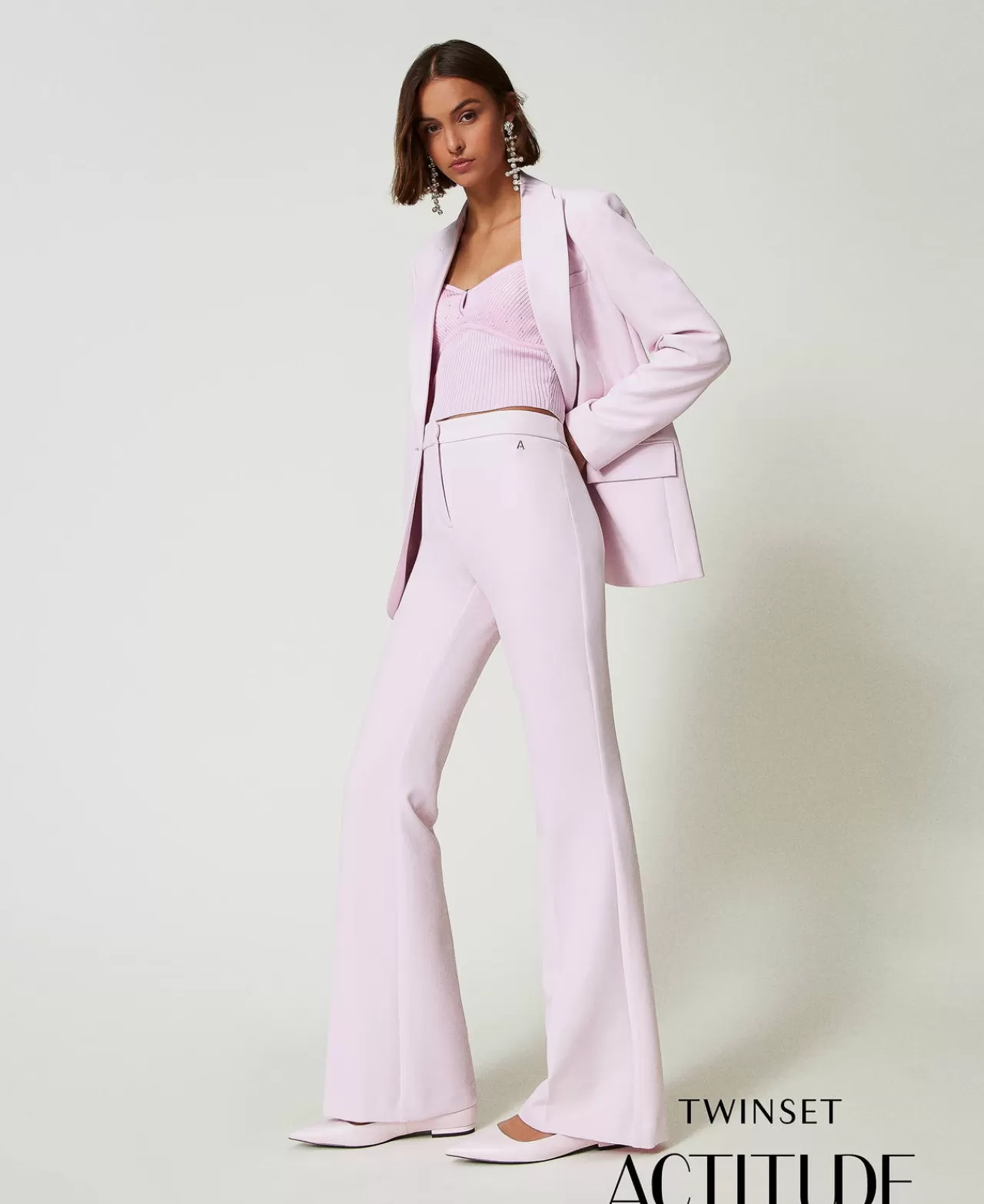 Pantaloni Flare | TWINSET Milano Pantaloni Flare In Crêpe Cady Rosa "Pink Tulle"