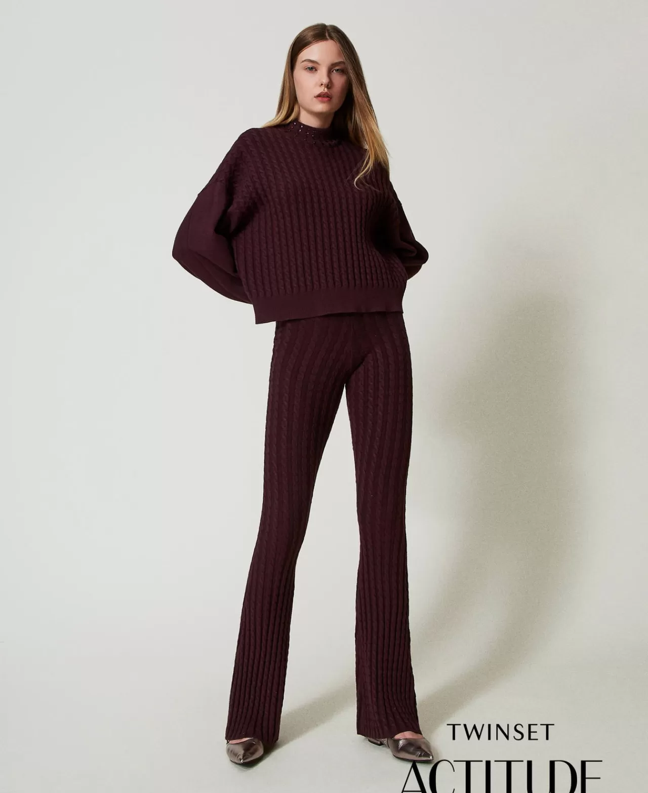 Pantaloni Flare | TWINSET Milano Pantaloni Flare In Maglia A Trecce Potent Purple