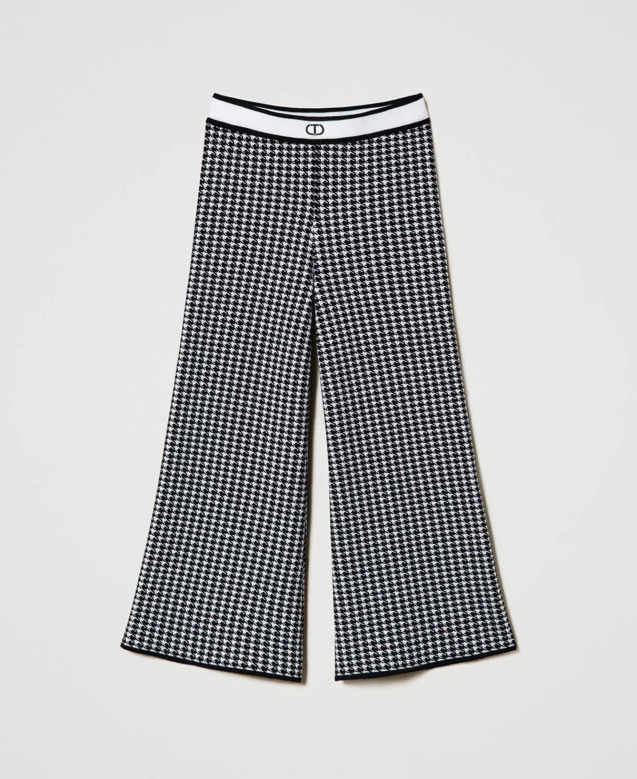 Pantaloni E Jeans | TWINSET Milano Pantaloni In Maglia Jacquard Pied De Poule Bicolor Off White / Nero