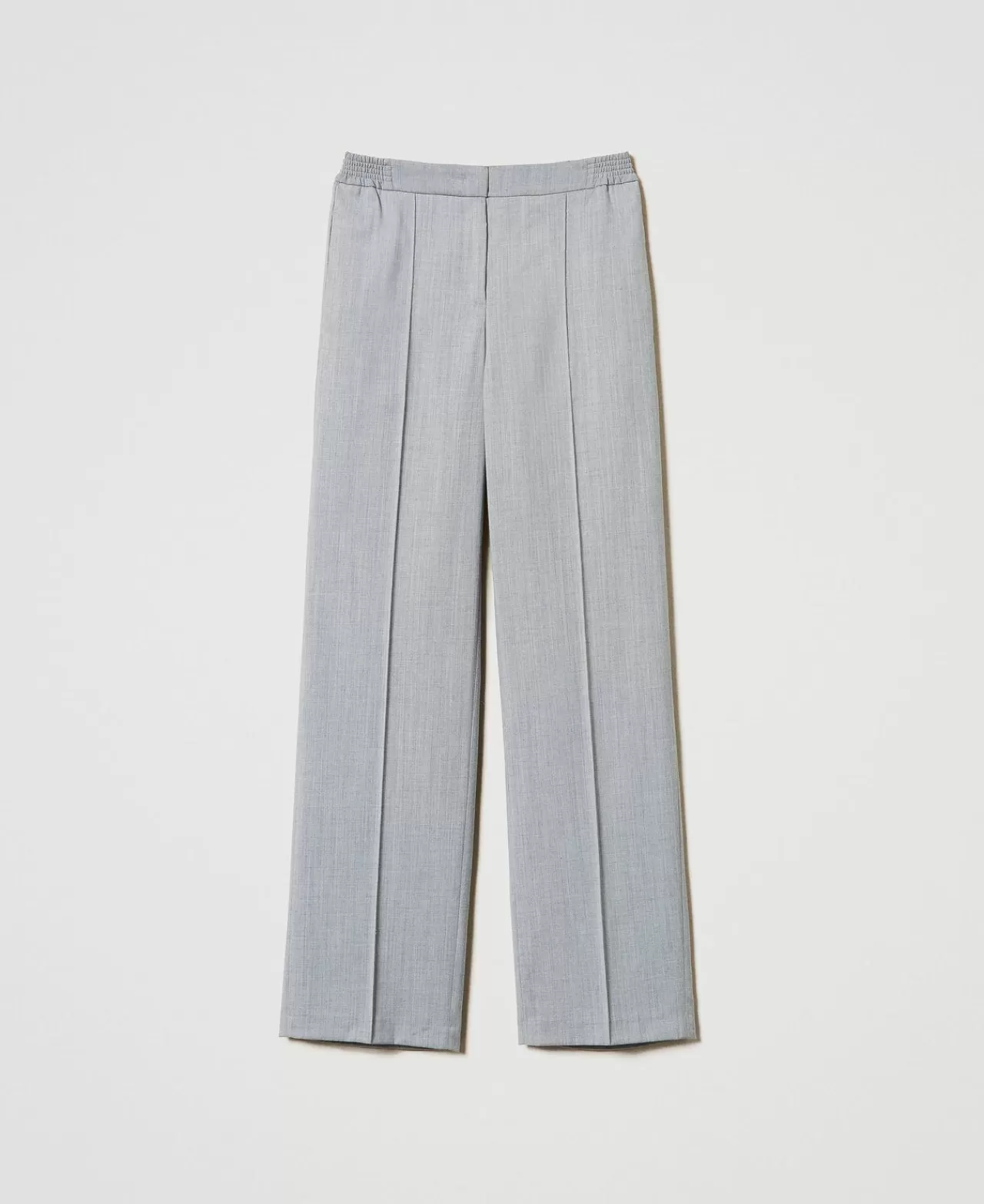 Pantaloni Dritti E A Sigaretta | Pantaloni Eleganti | TWINSET Milano Pantaloni In Misto Lana Con Piega Grigio Mélange Medio